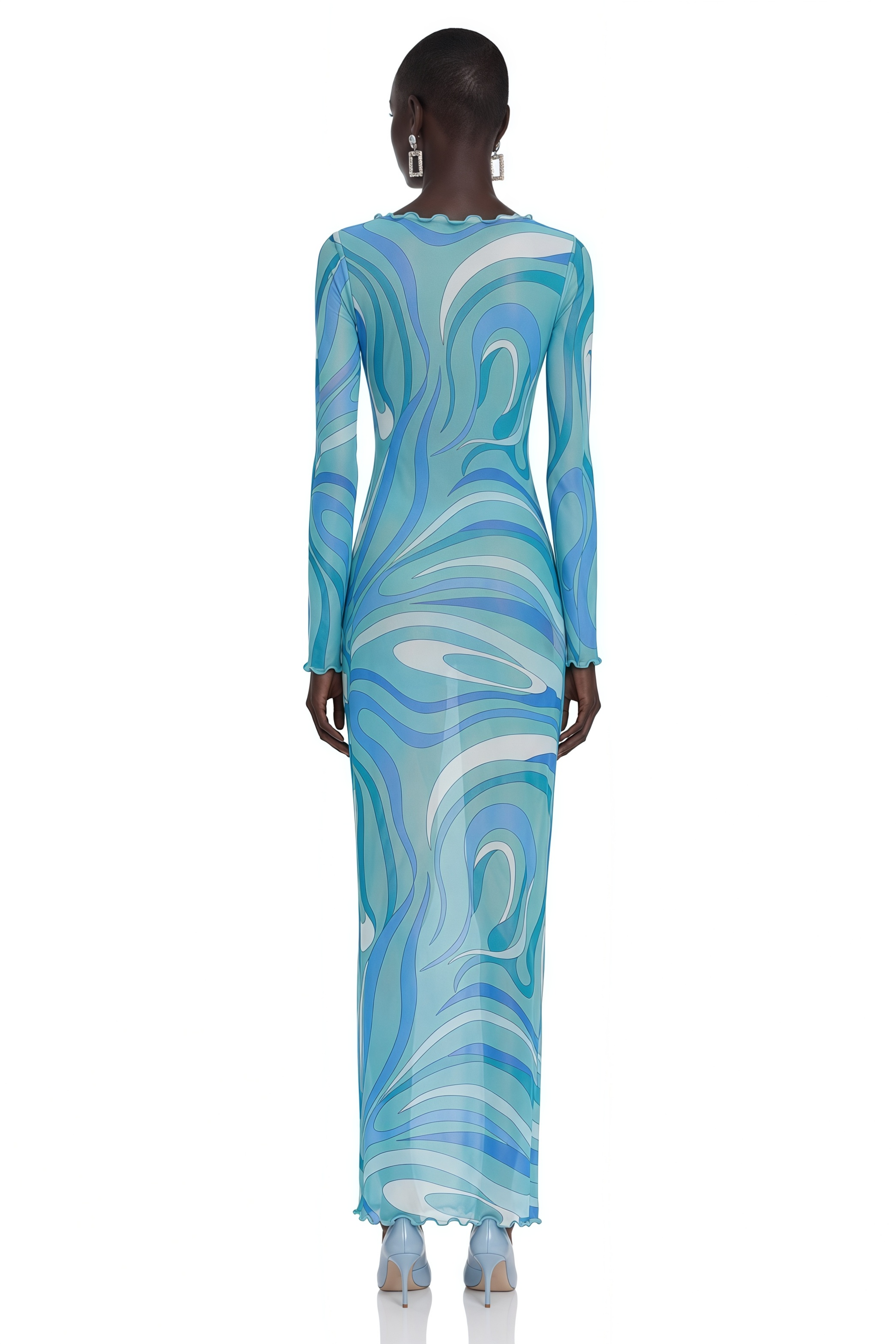 Ismeria Light Blue Printed Long Sleeve Maxi Dress