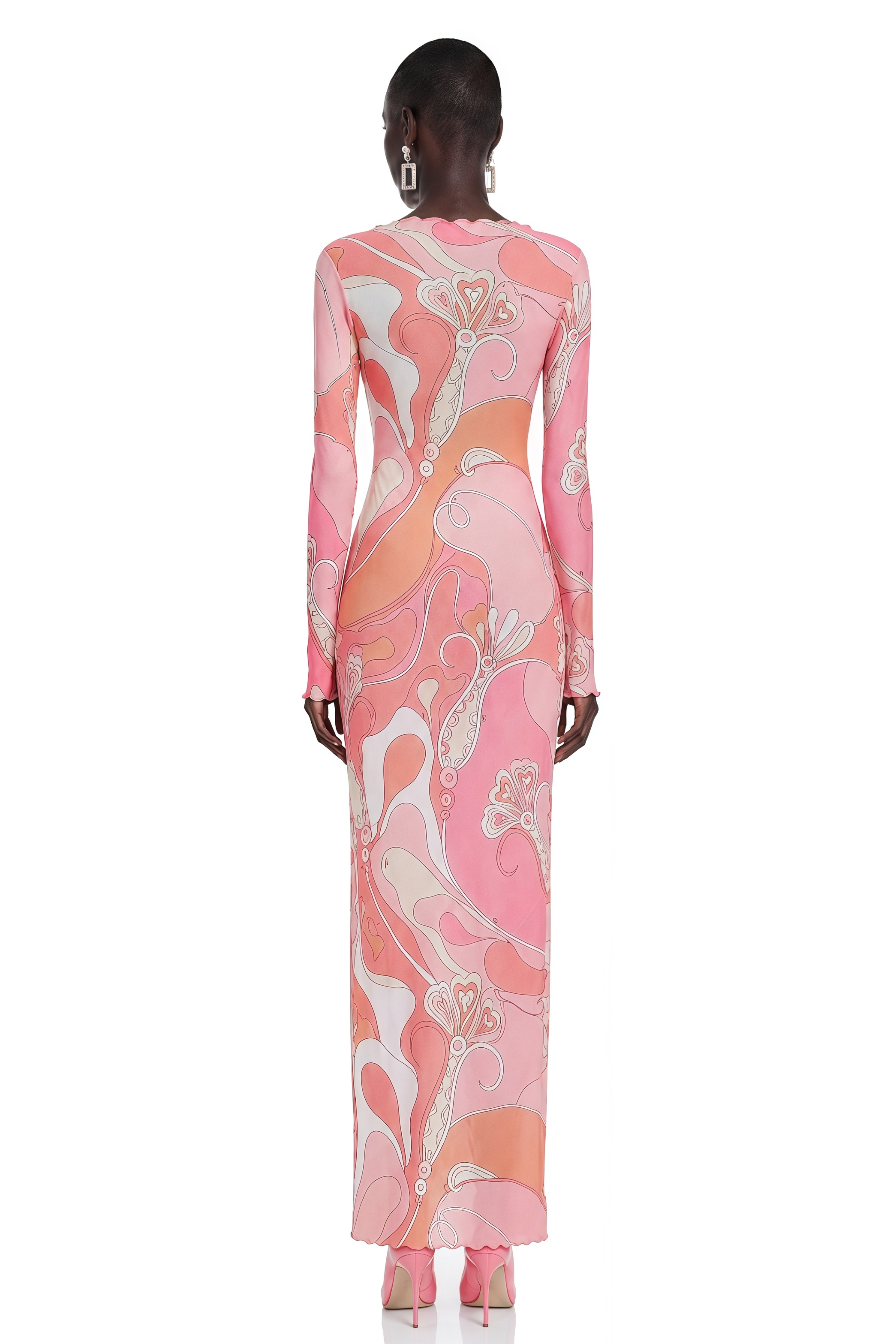 Ismeria Light Pink Printed Long Sleeve Maxi Dress