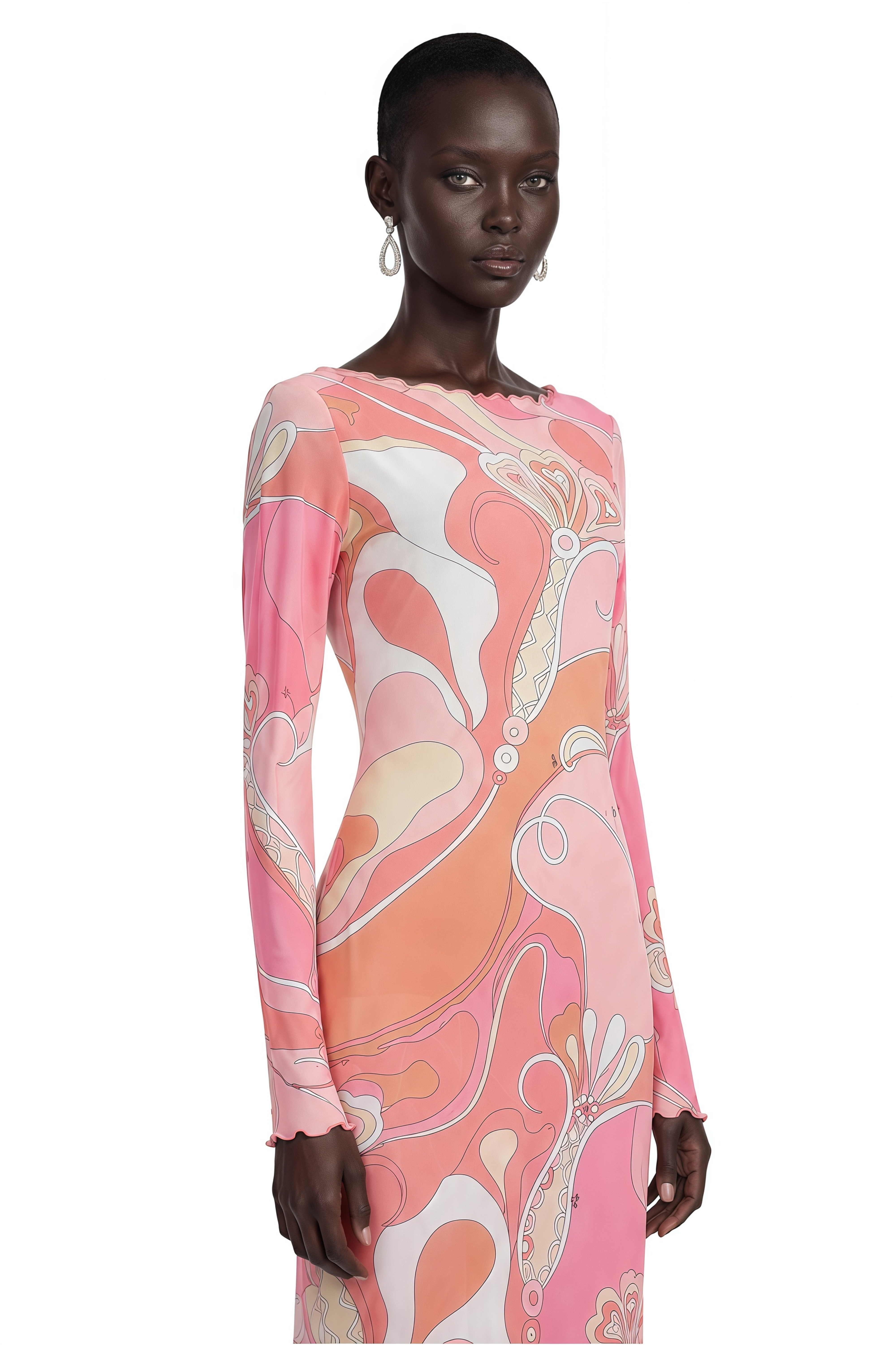 Ismeria Light Pink Printed Long Sleeve Maxi Dress