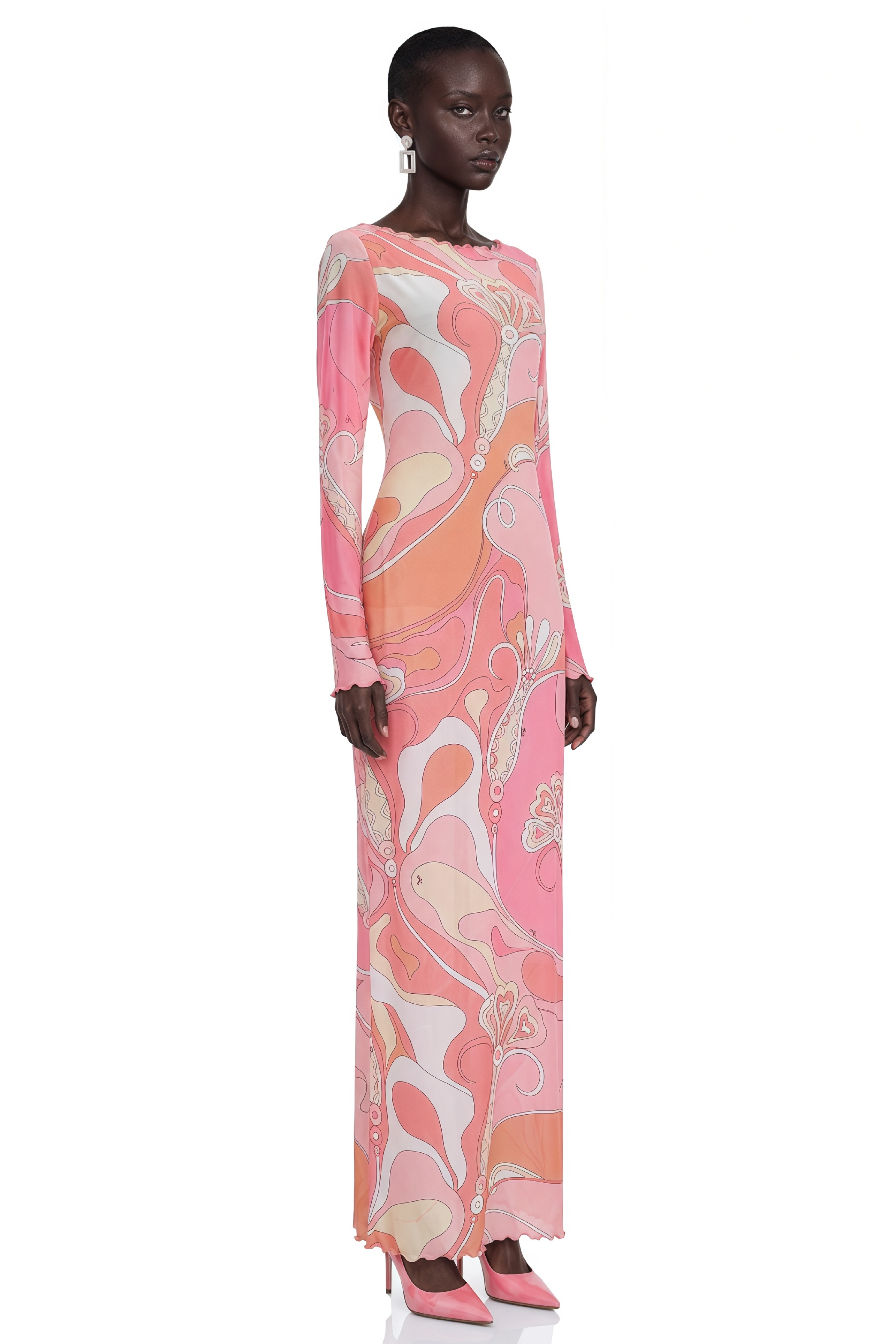 Ismeria Light Pink Printed Long Sleeve Maxi Dress