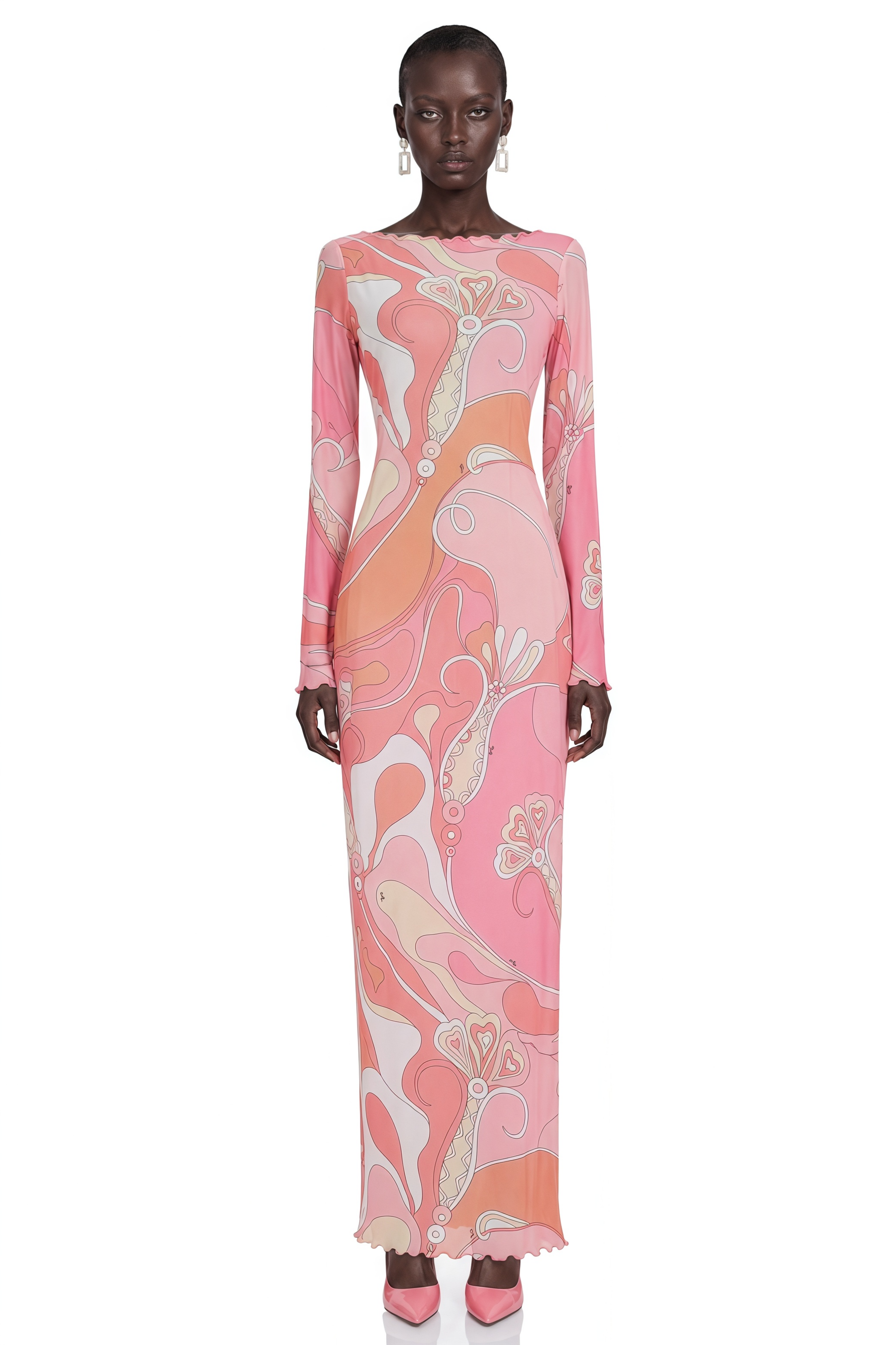 Ismeria Light Pink Printed Long Sleeve Maxi Dress