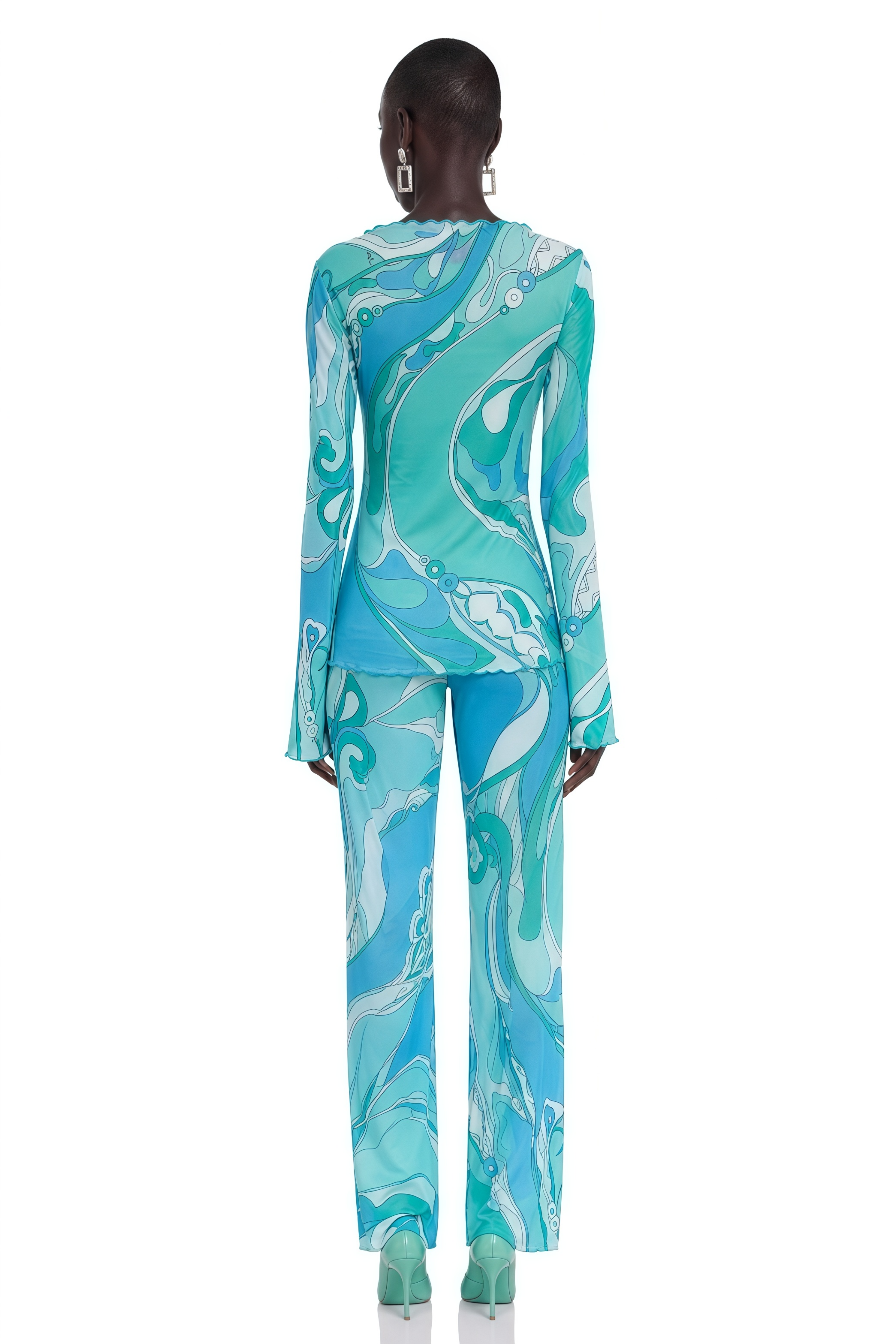 Ismeria Mint Green Printed Long Sleeve Top