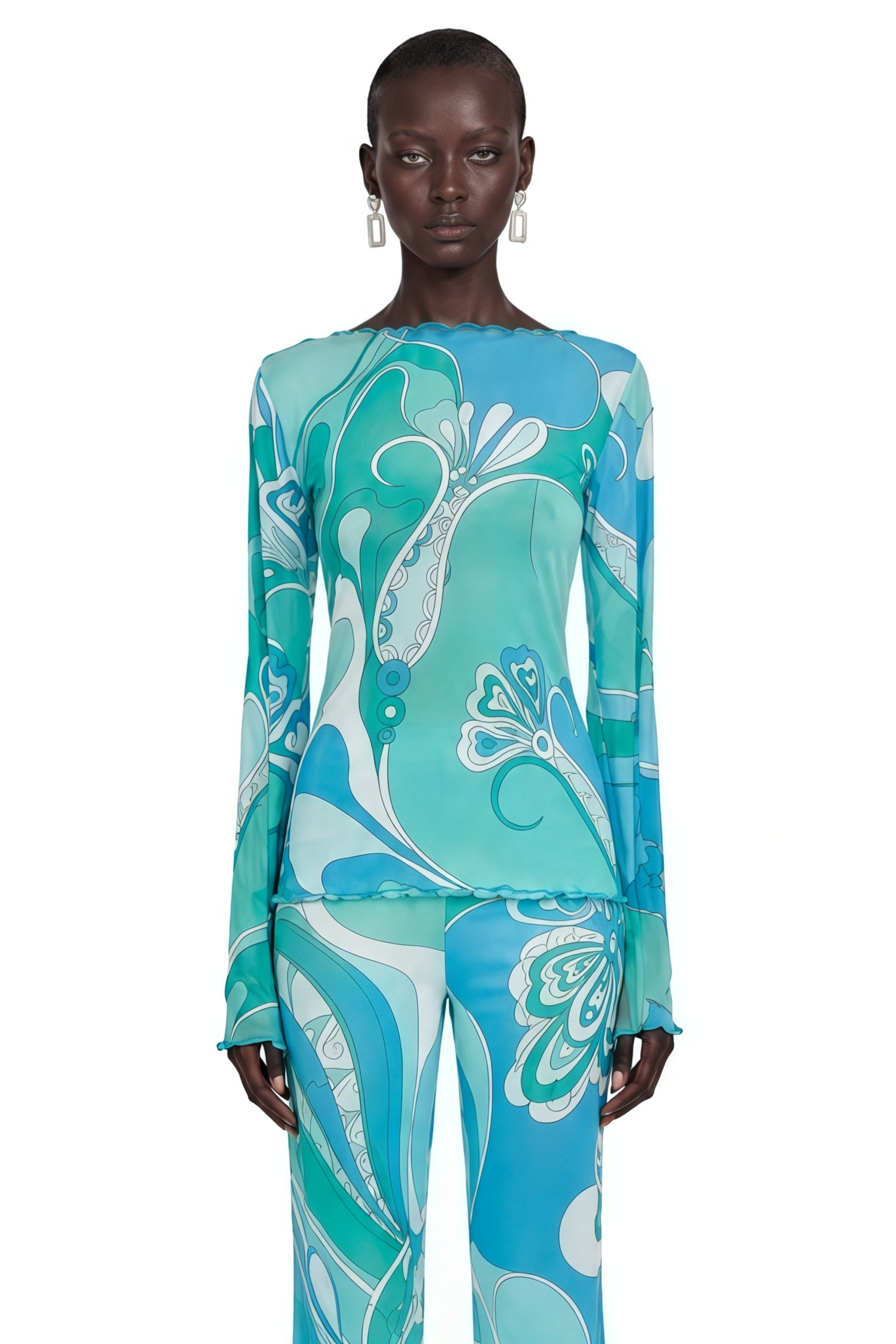 Ismeria Mint Green Printed Long Sleeve Top