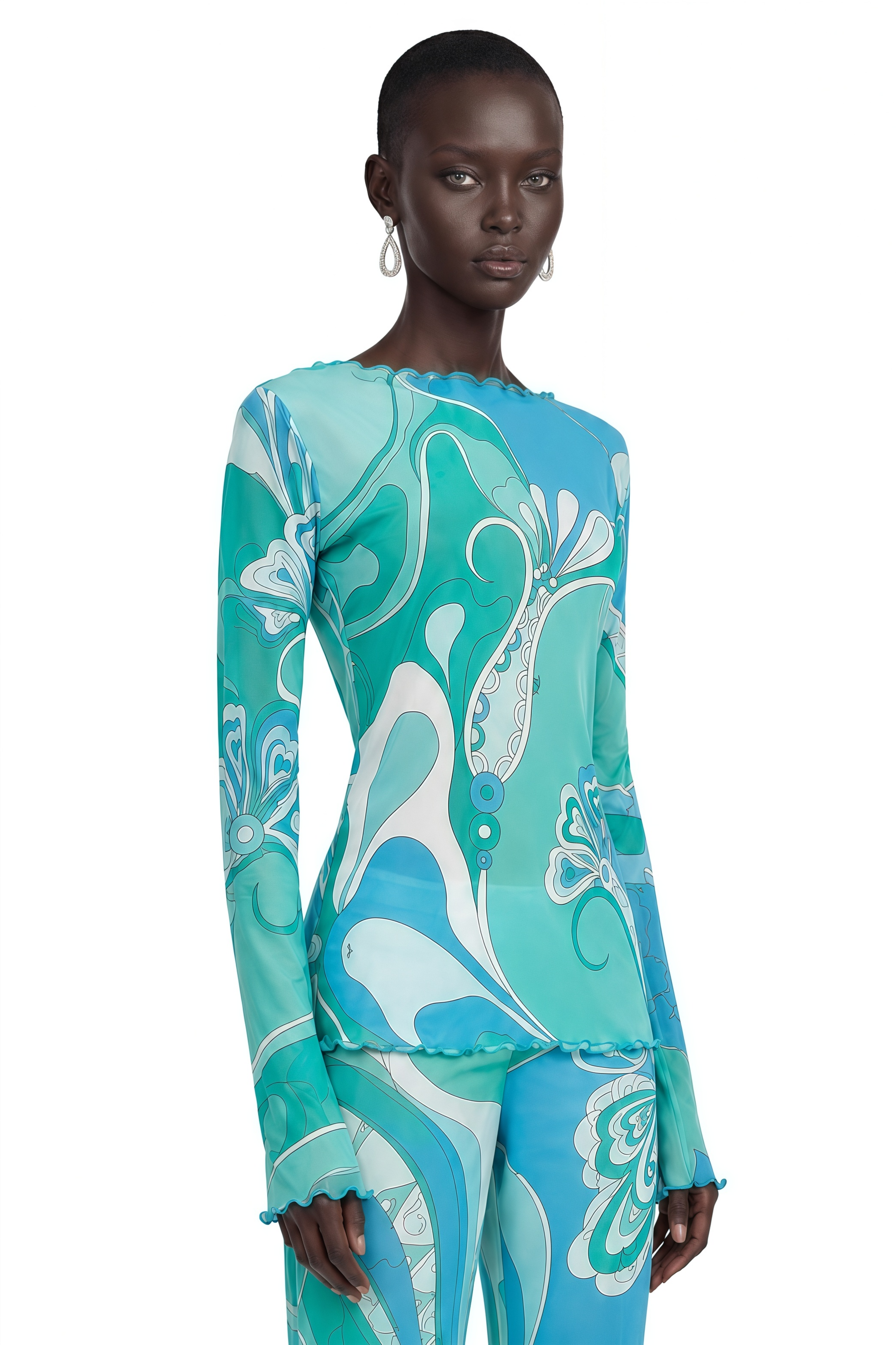 Ismeria Mint Green Printed Long Sleeve Top