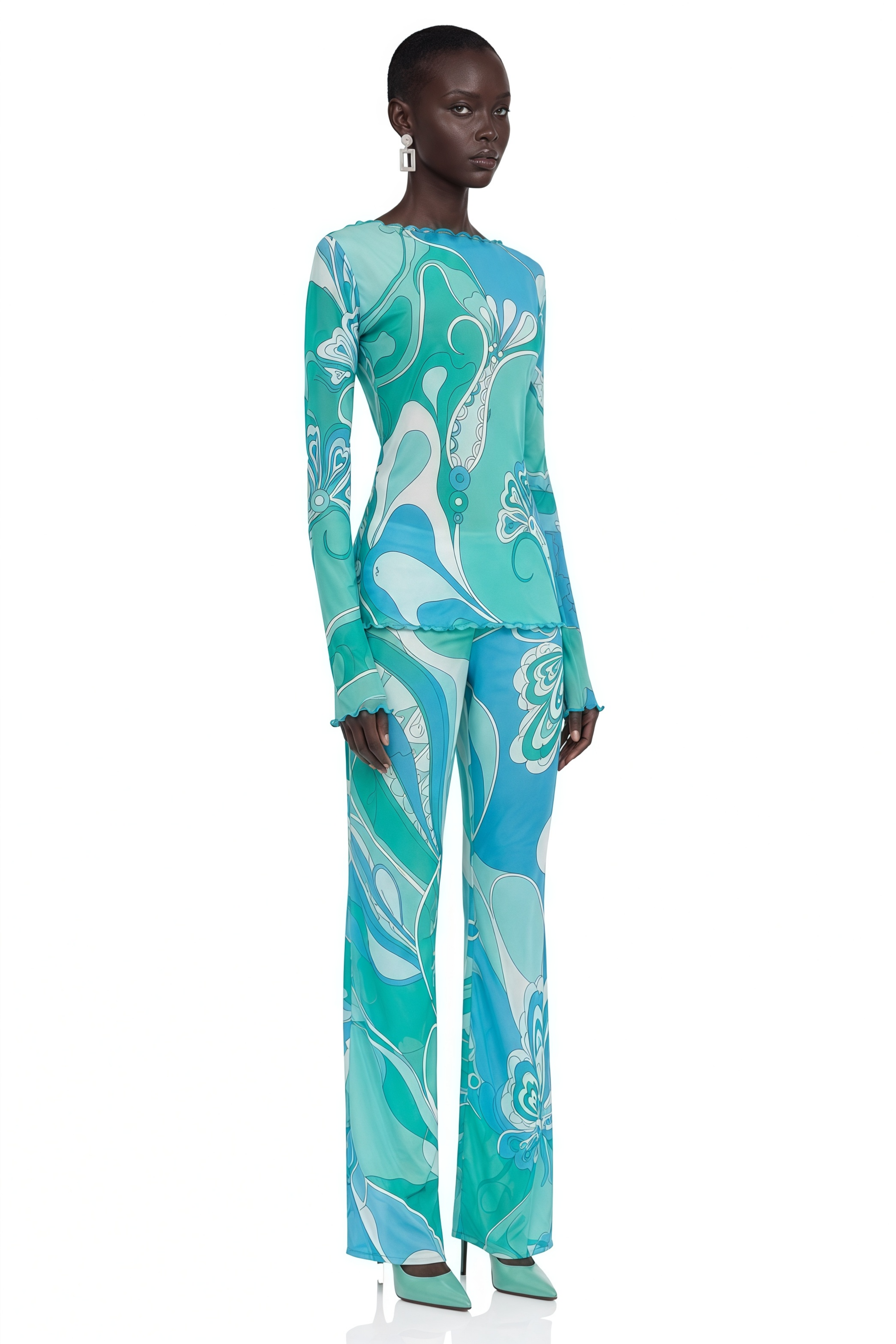 Ismeria Mint Green Printed Long Sleeve Top