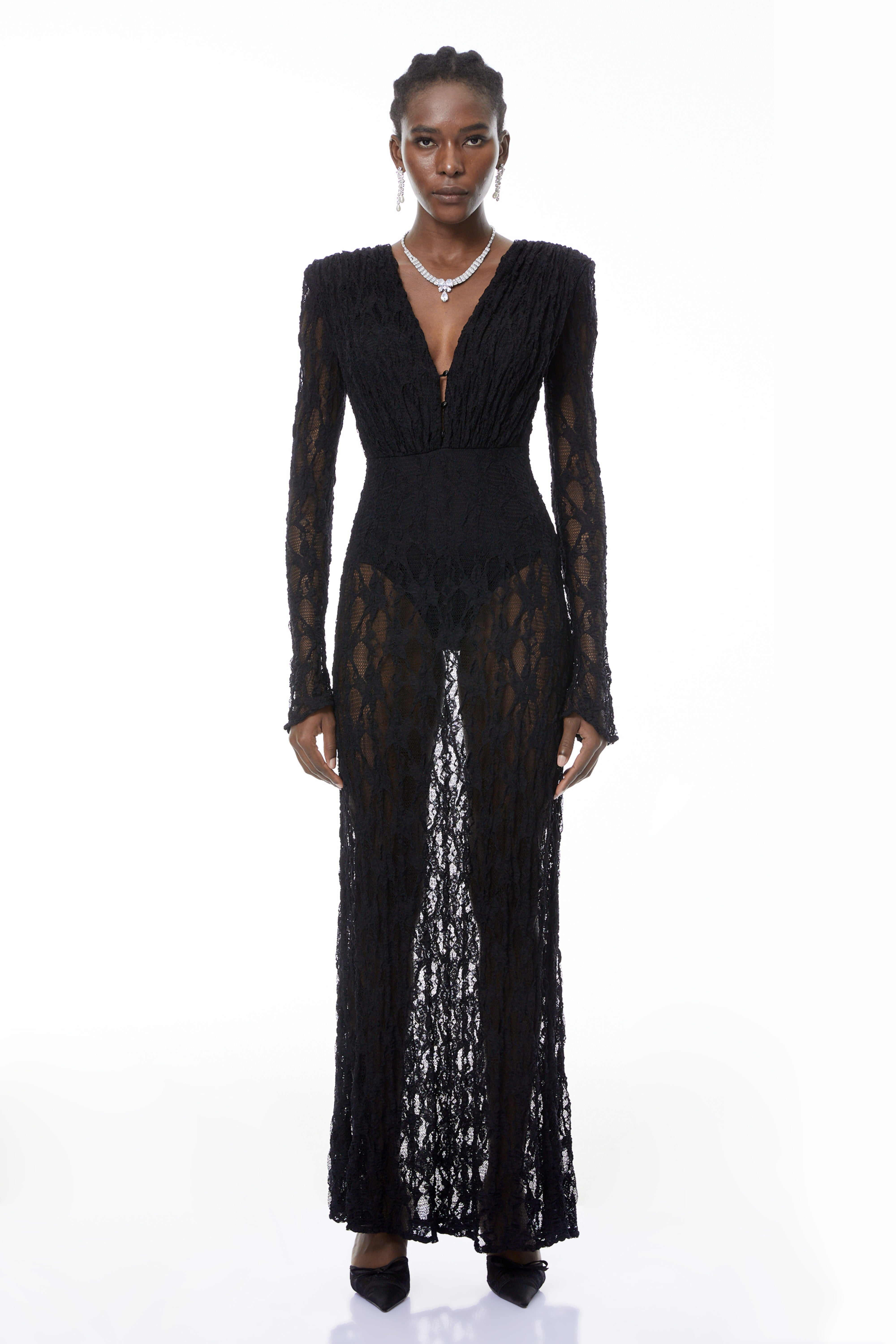 Johanna Black Semi-Sheer Lace Maxi Dress (Final Sale)