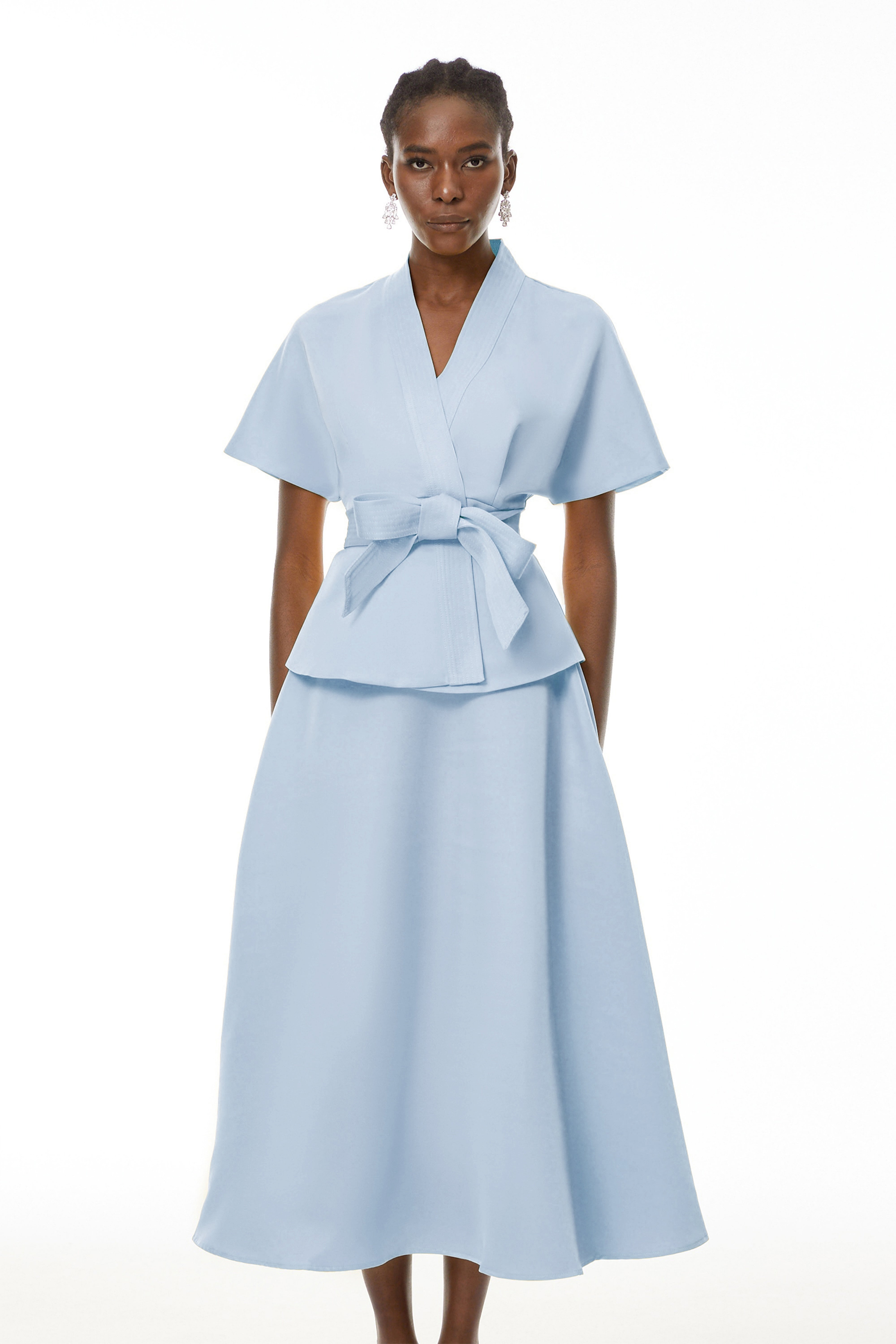 Johanna Blue Self-Tie Blouse & Skirt Set (Final Sale-US Only)