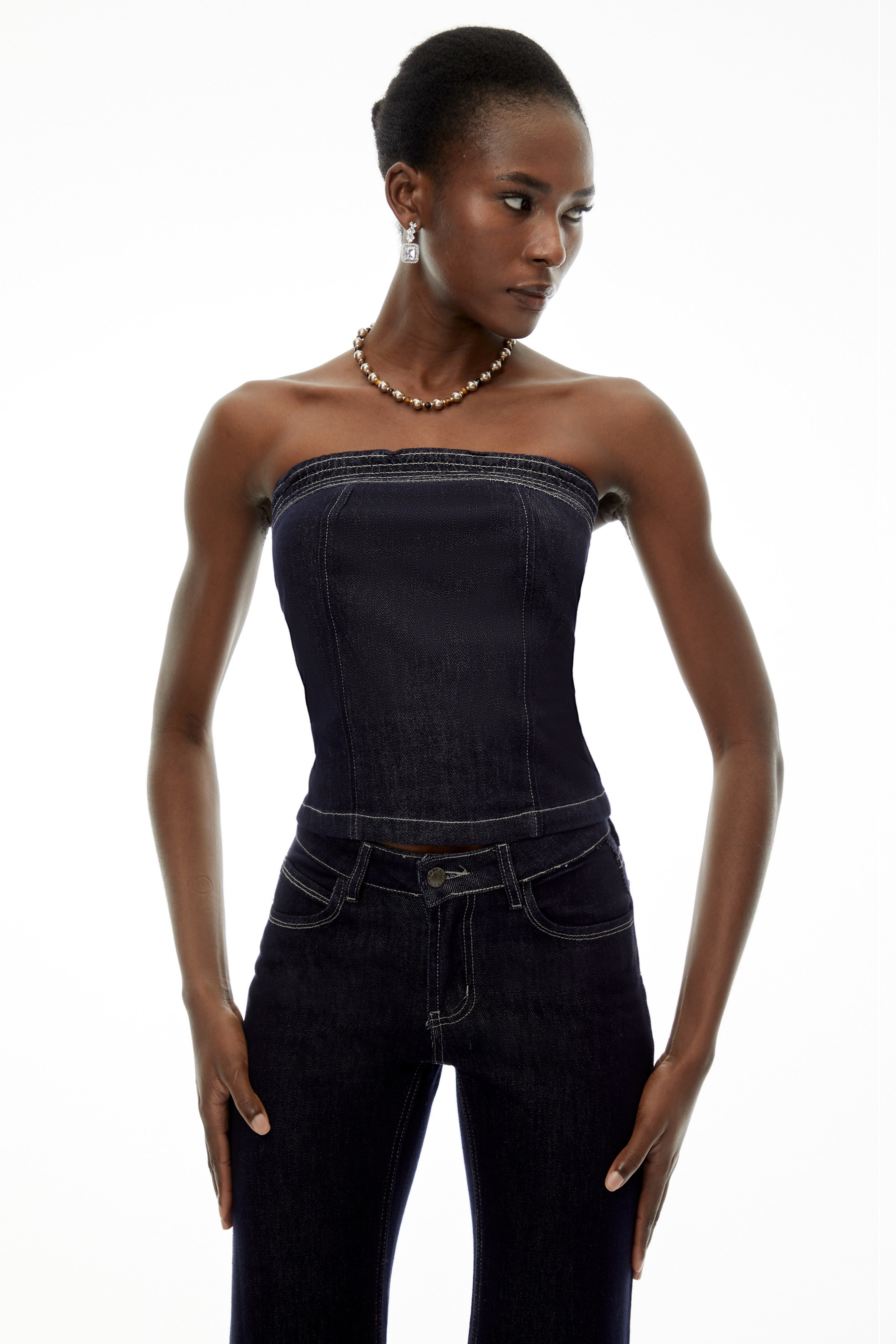Joséphine Blue Denim Off Shoulder Top & Trouser Set
