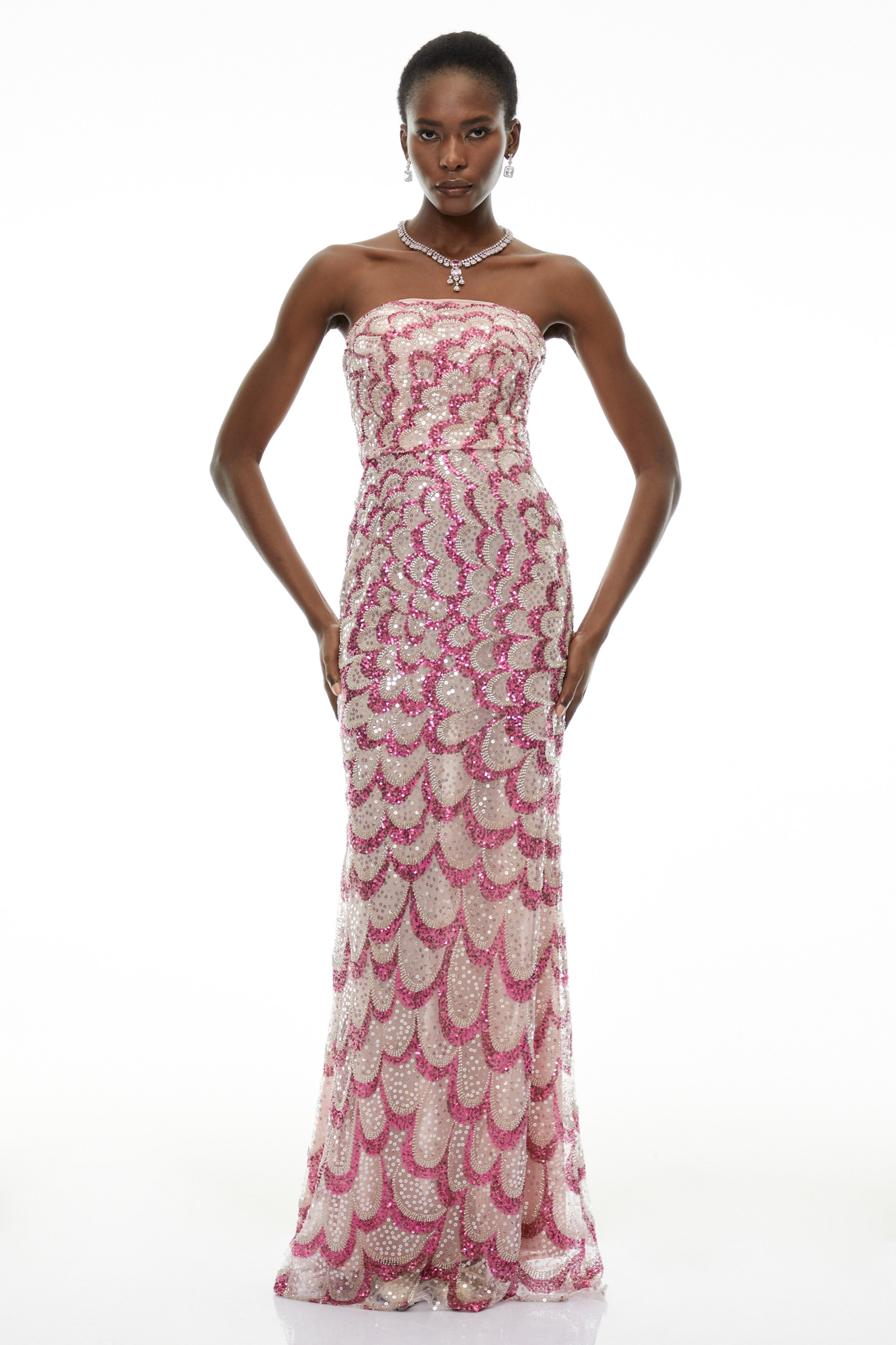 Julieta Pink Embellished Maxi Dress with Petals (Final Sale-US Only)