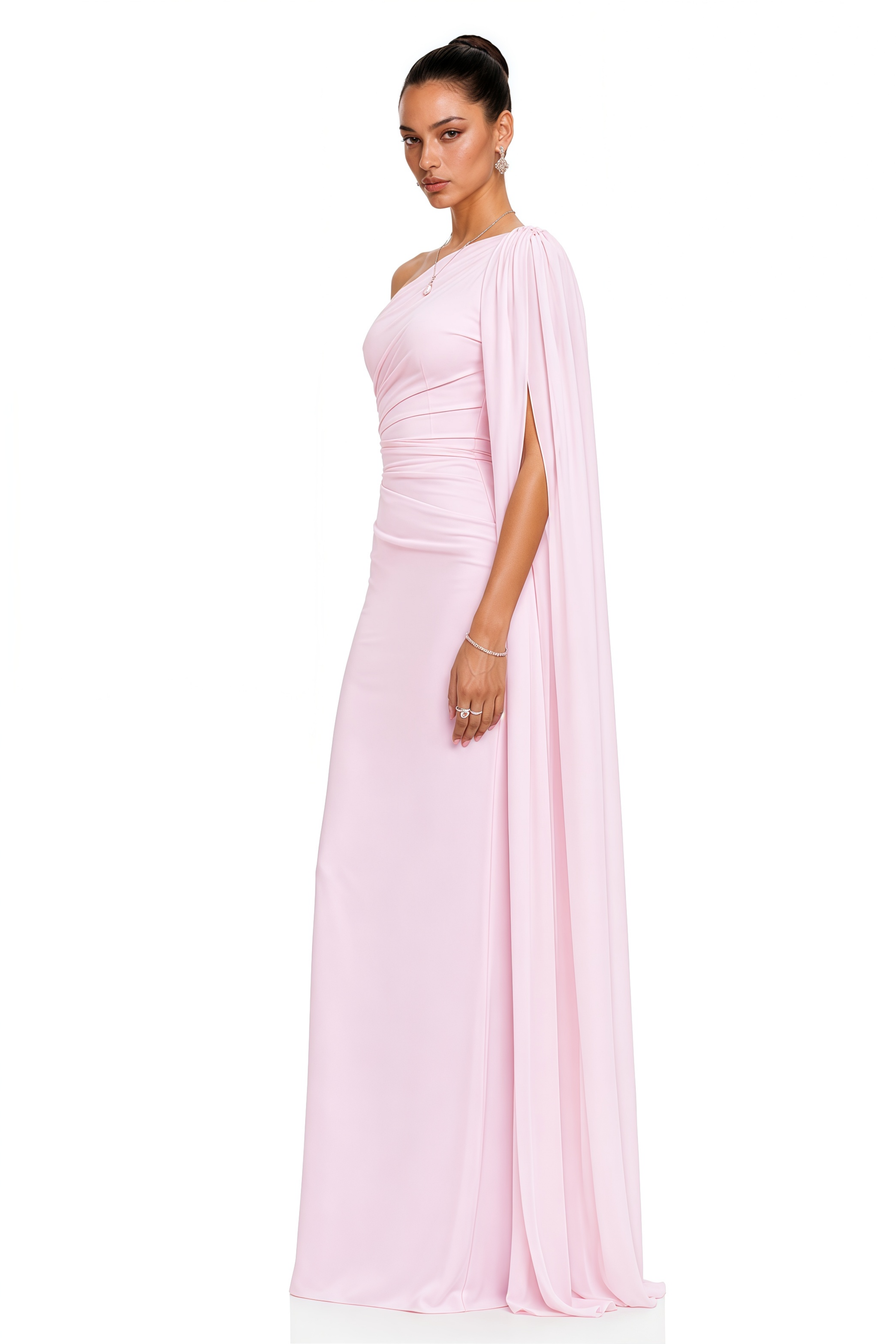 Kailany Pink One-Shoulder Draped Maxi Dress