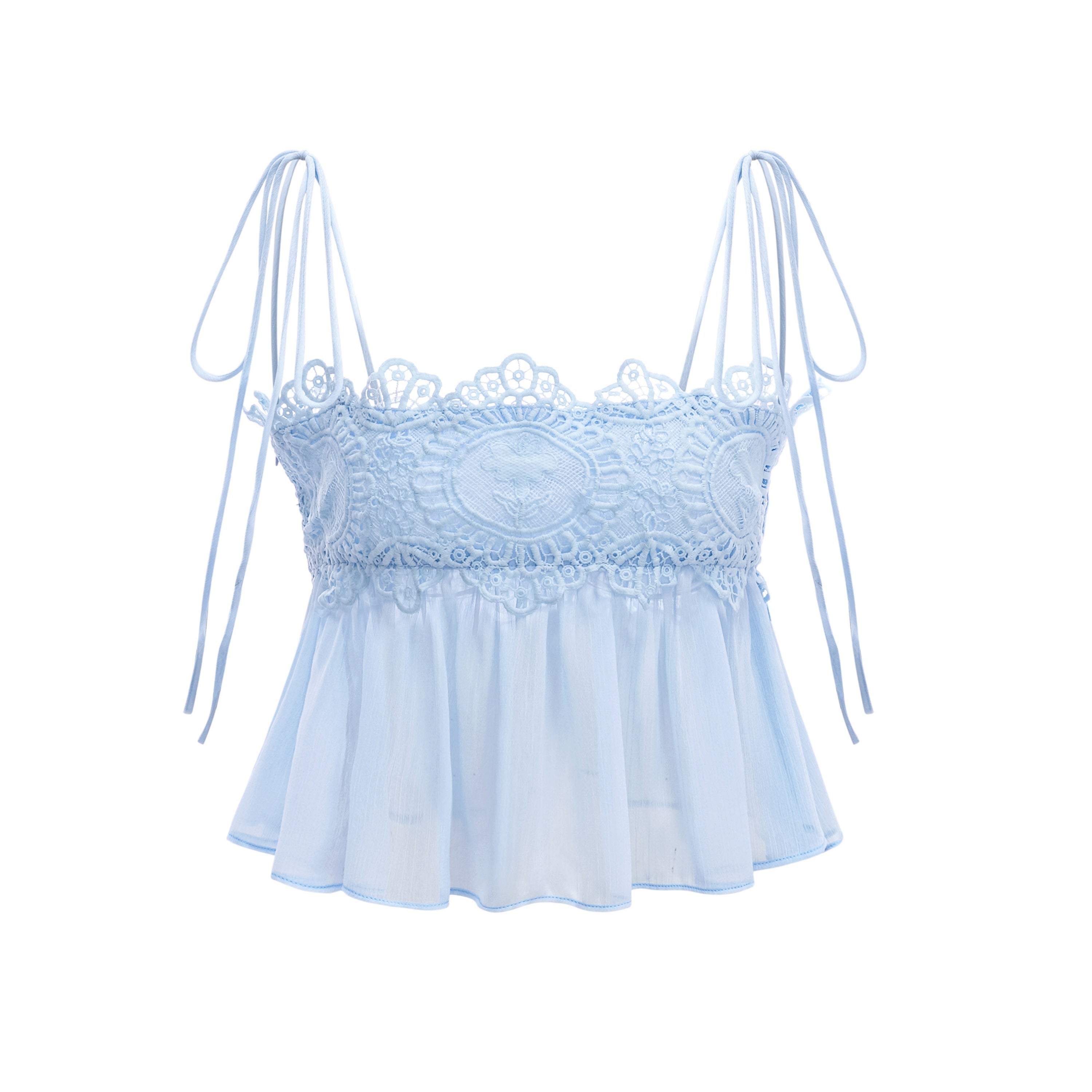 Kamila Blue Lace Trim Ruched Top & Trouser Set