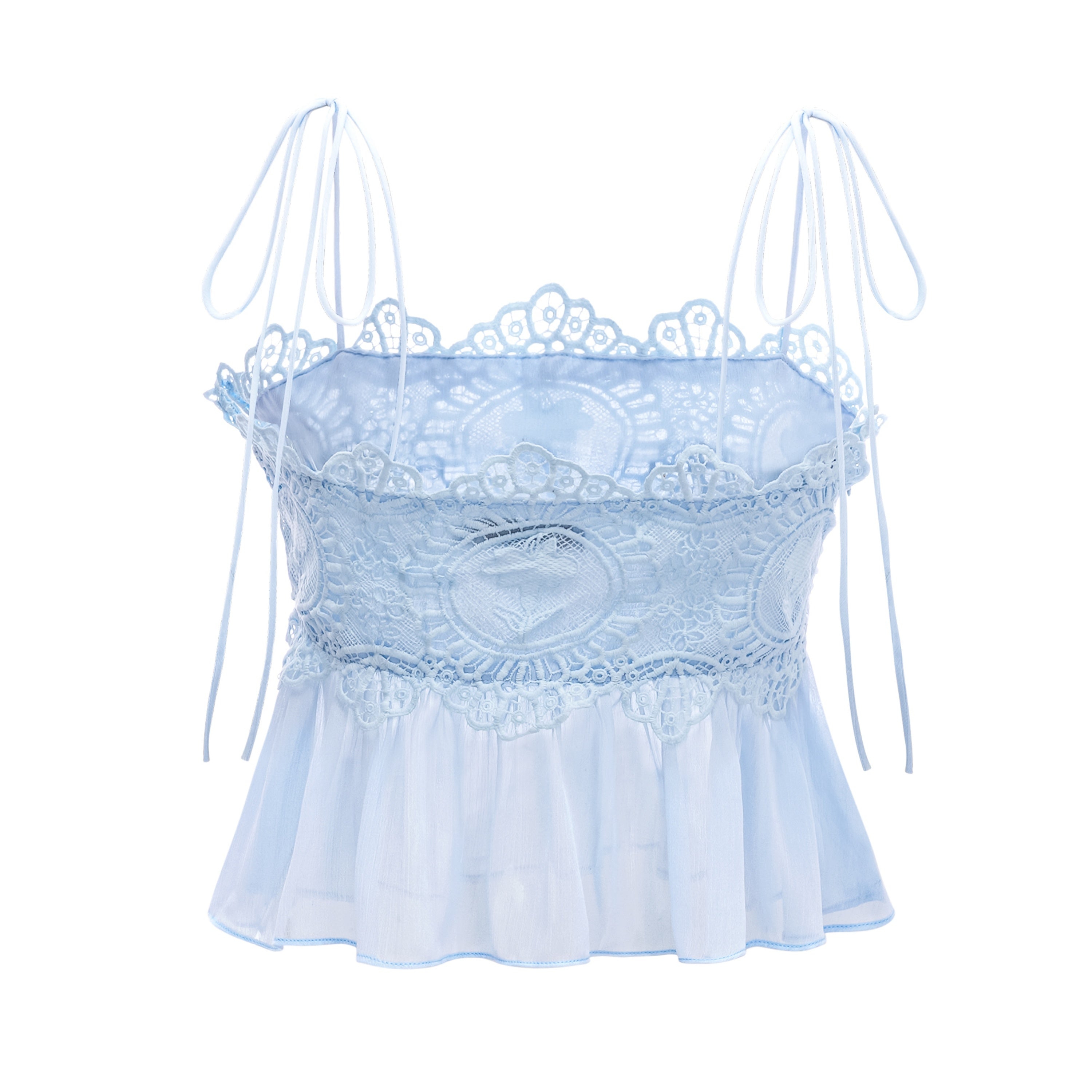 Kamila Blue Lace Trim Ruched Top & Trouser Set
