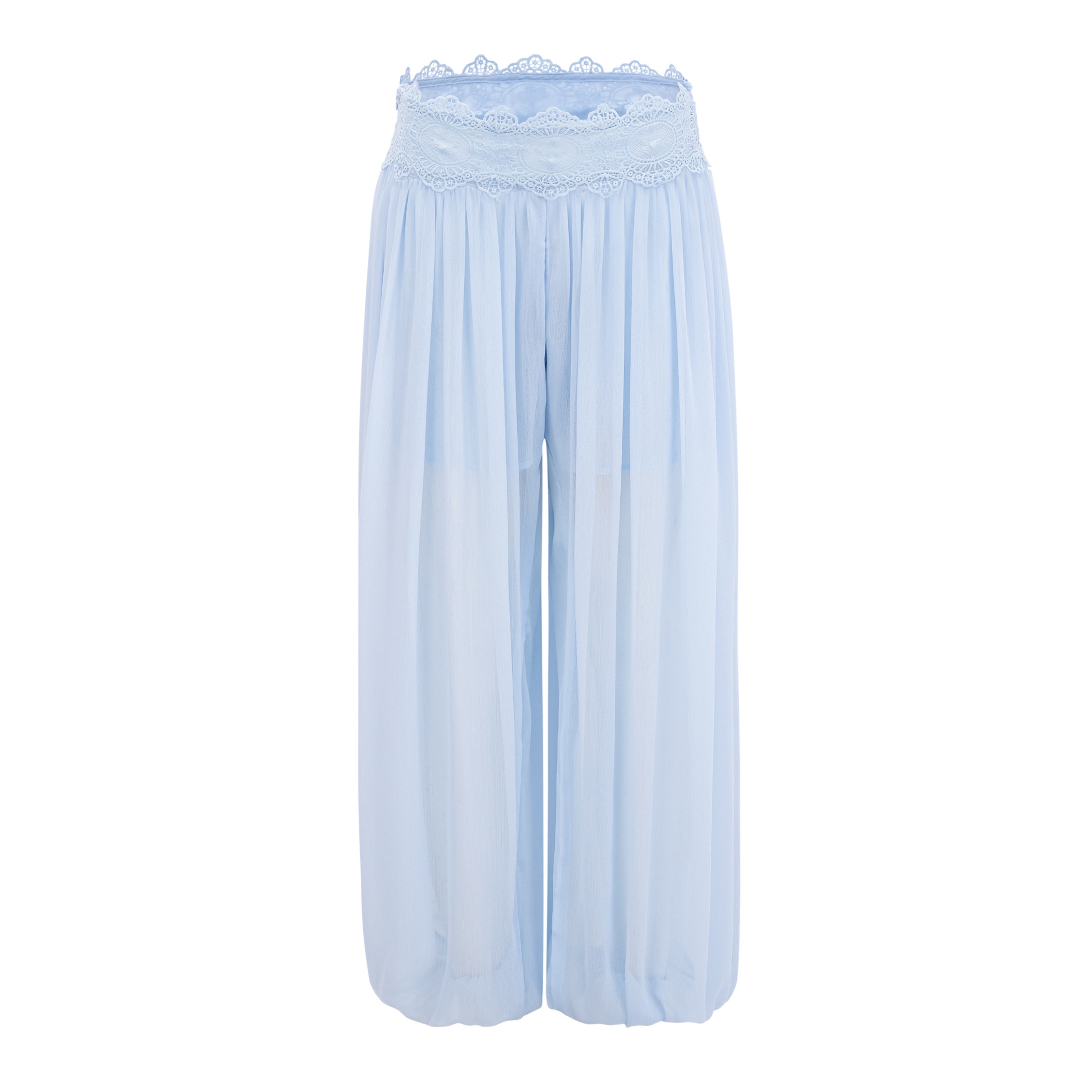 Kamila Blue Lace Trim Ruched Top & Trouser Set