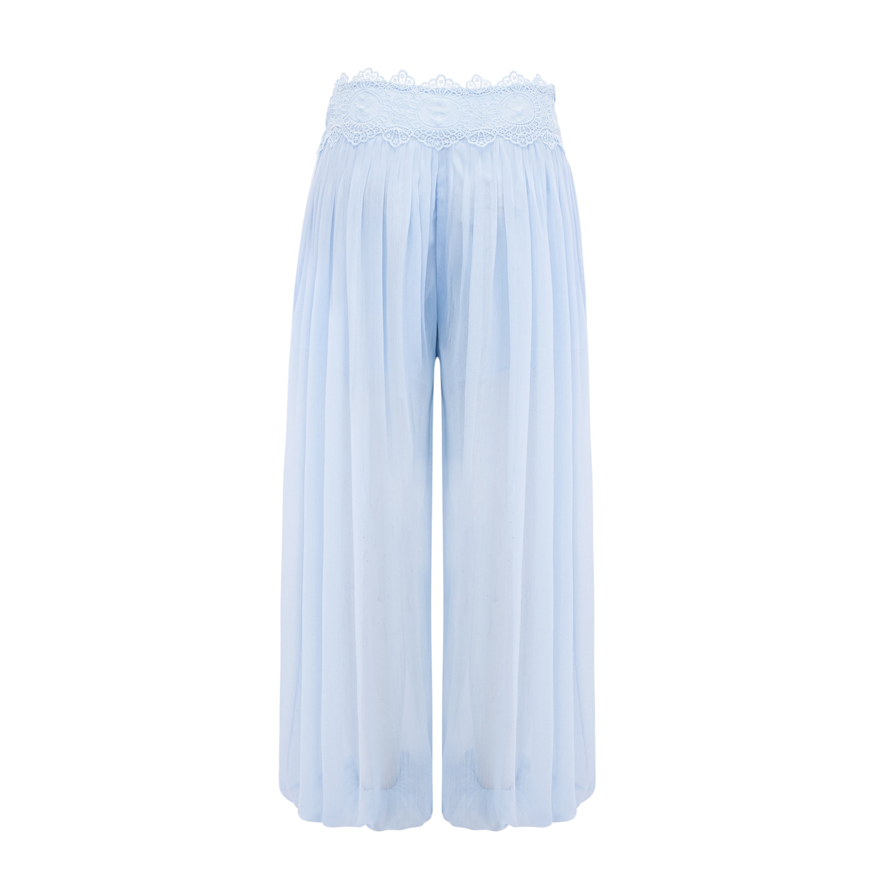 Kamila Blue Lace Trim Ruched Top & Trouser Set
