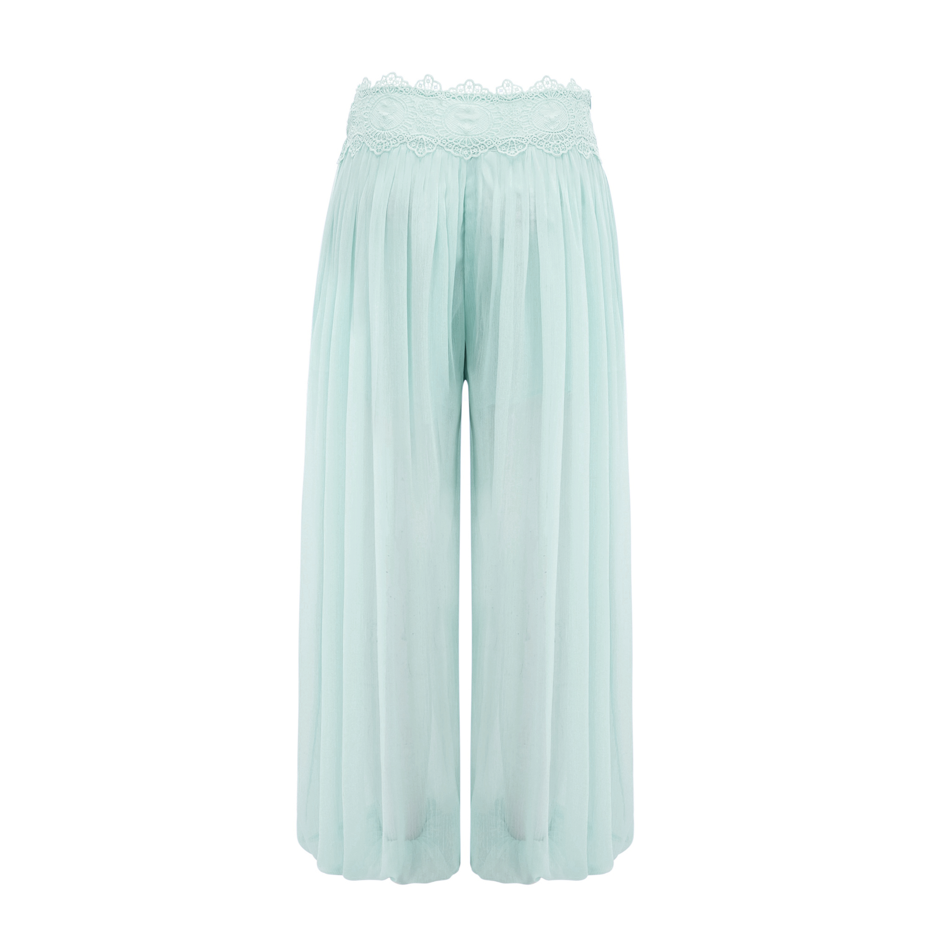 Kamila Mint Green Lace Trim Ruched Top & Trouser Set