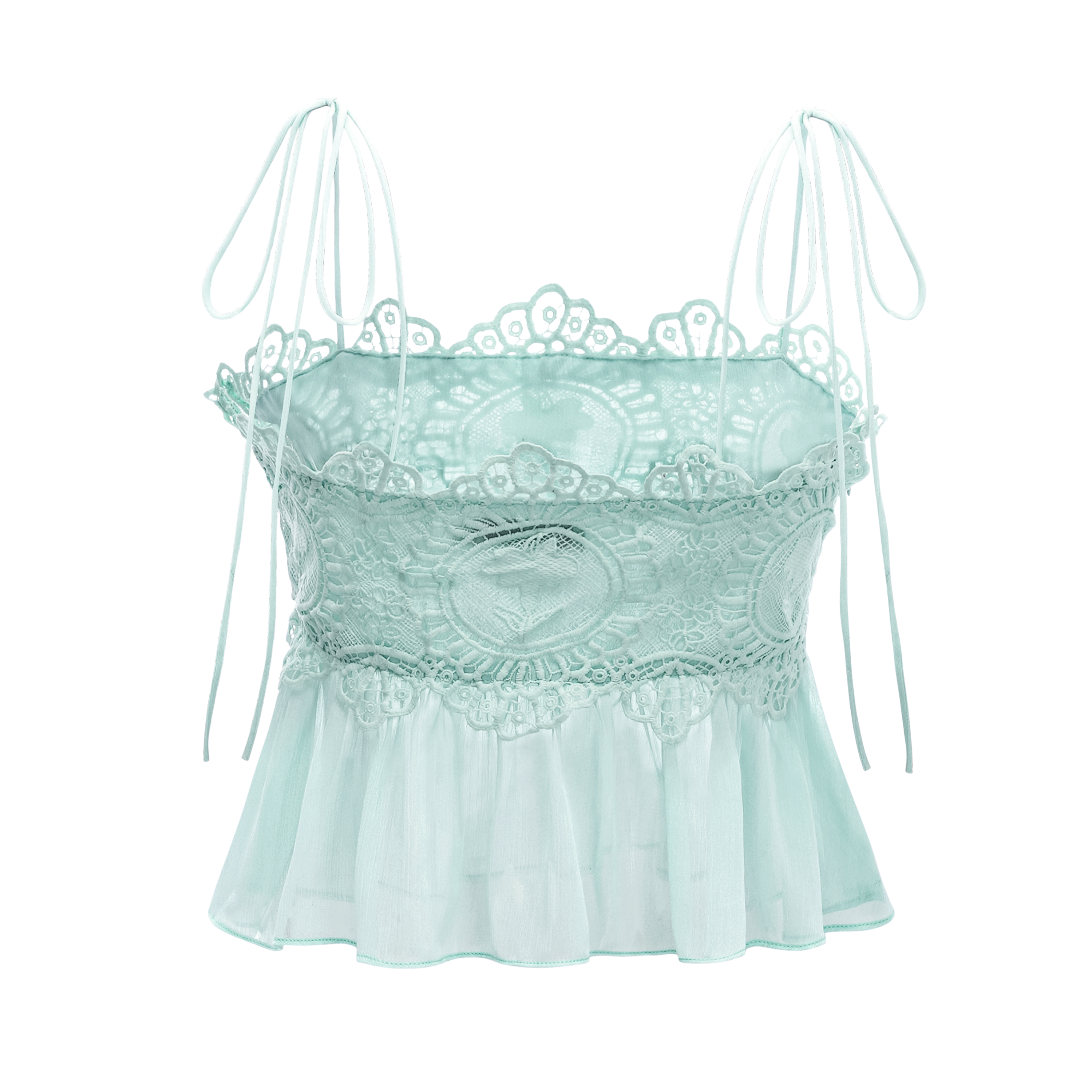 Kamila Mint Green Lace Trim Ruched Top & Trouser Set