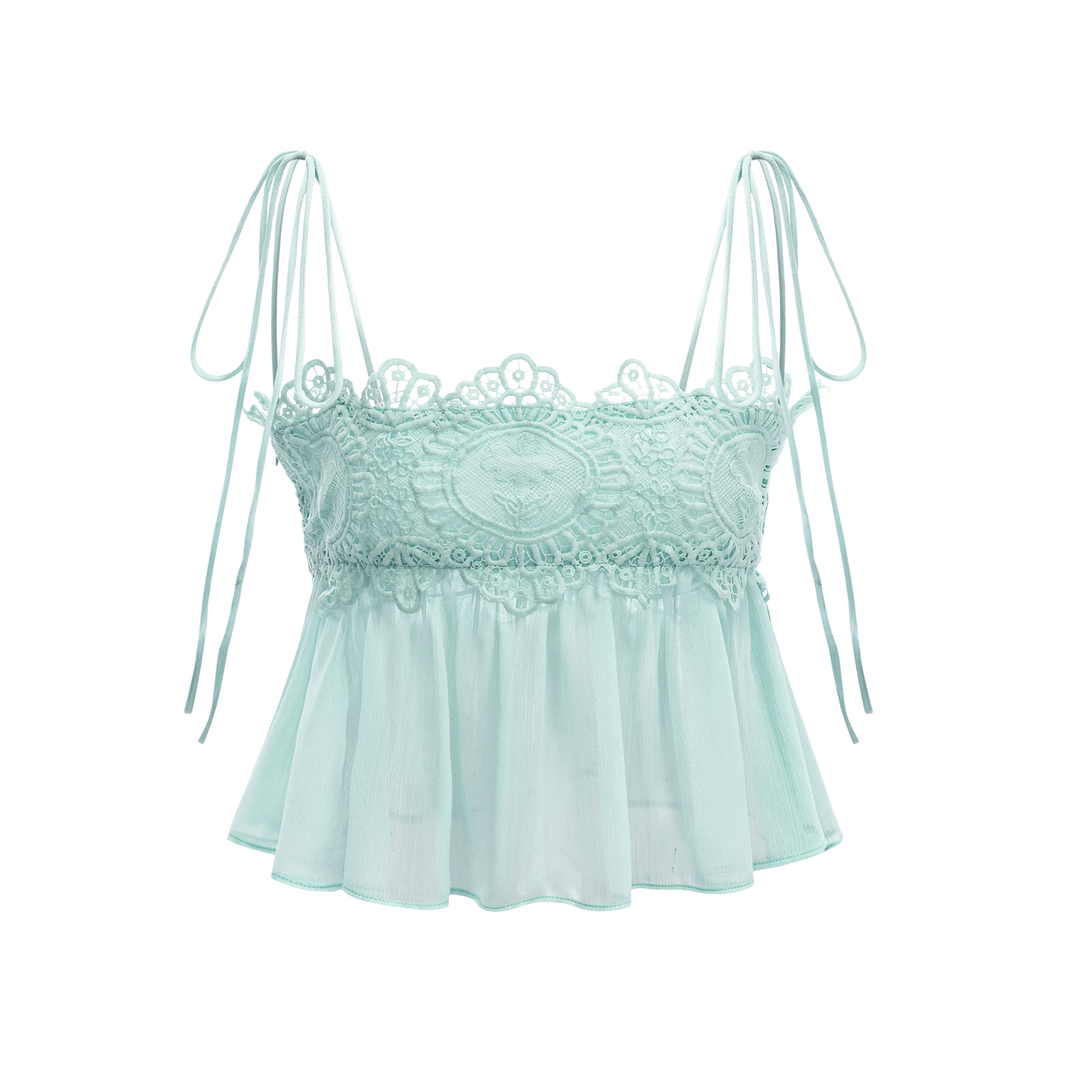 Kamila Mint Green Lace Trim Ruched Top & Trouser Set
