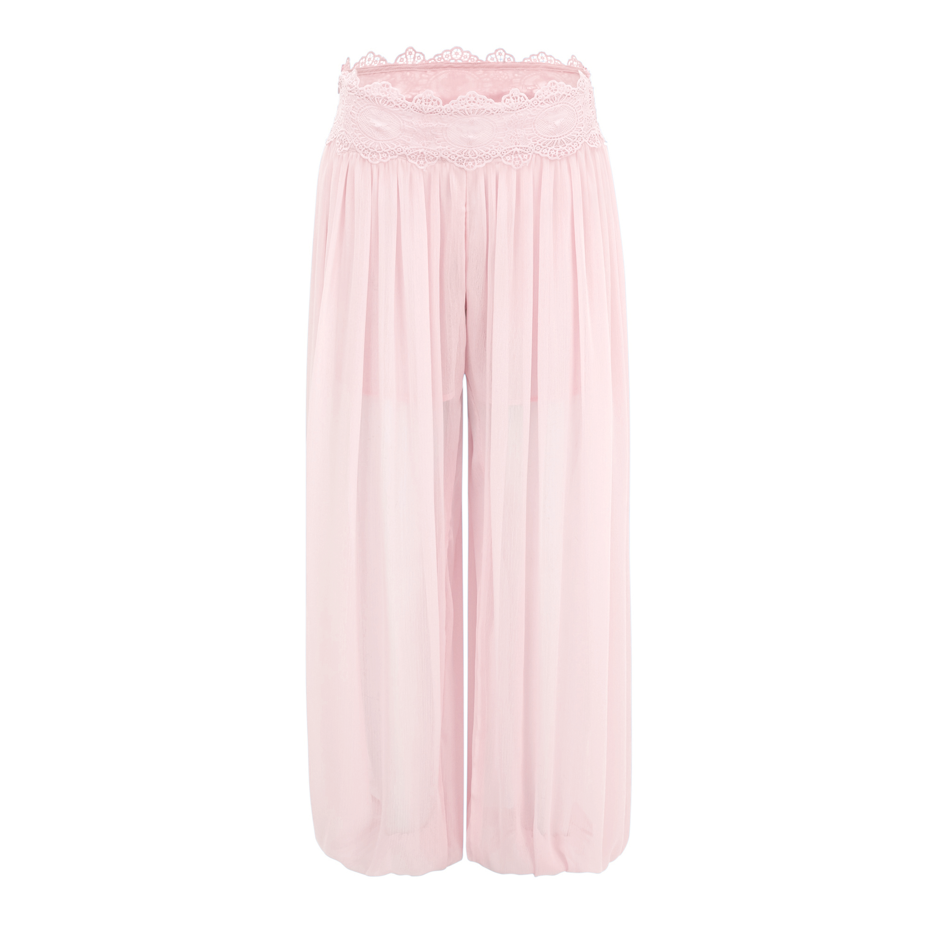 Kamila Pink Lace Trim Ruched Top & Trouser Set