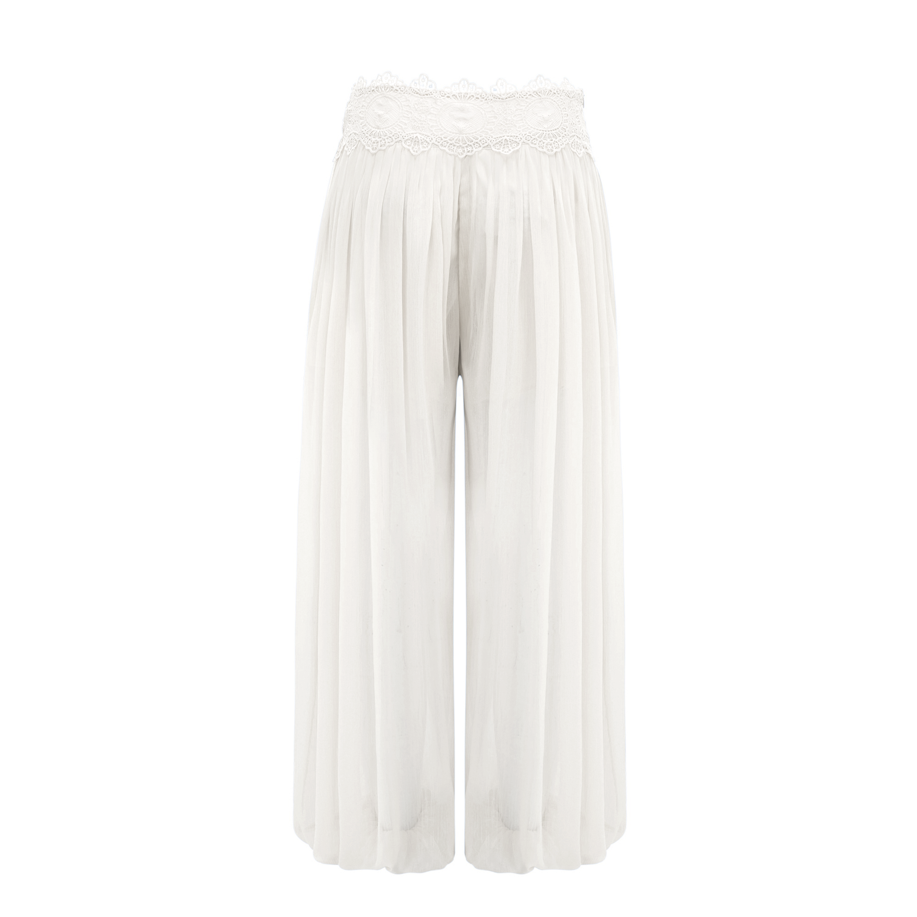Kamila White Lace Trim Ruched Top & Trouser Set
