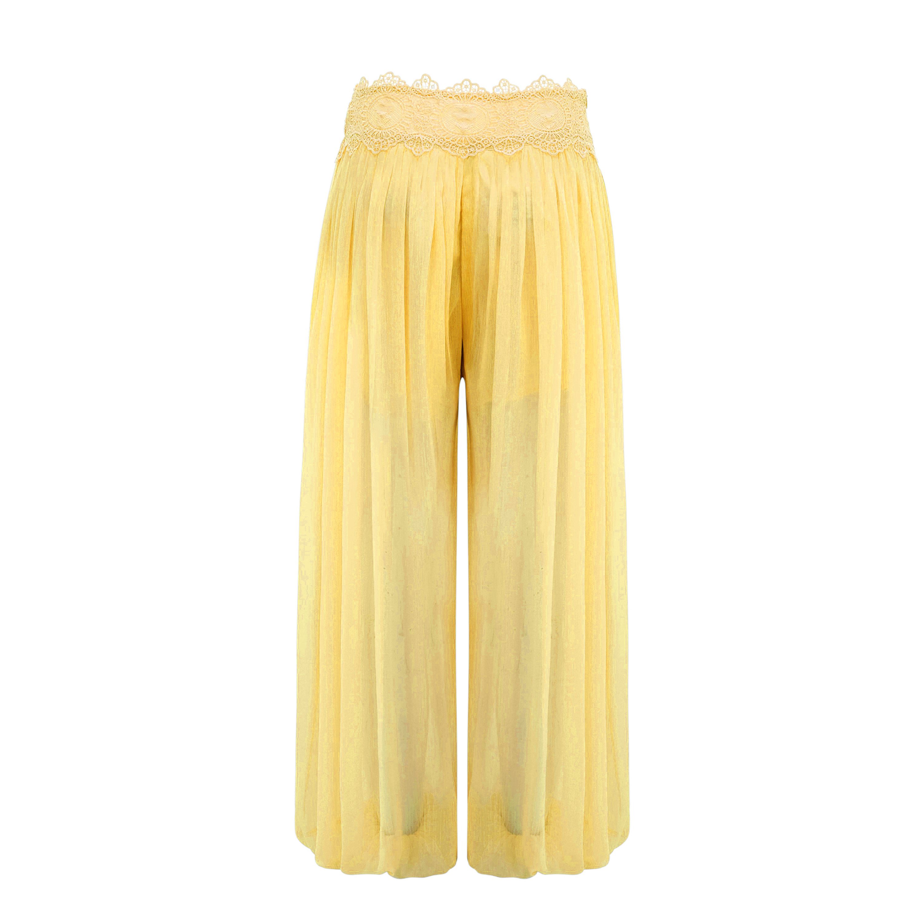 Kamila Yellow Lace Trim Ruched Top & Trouser Set