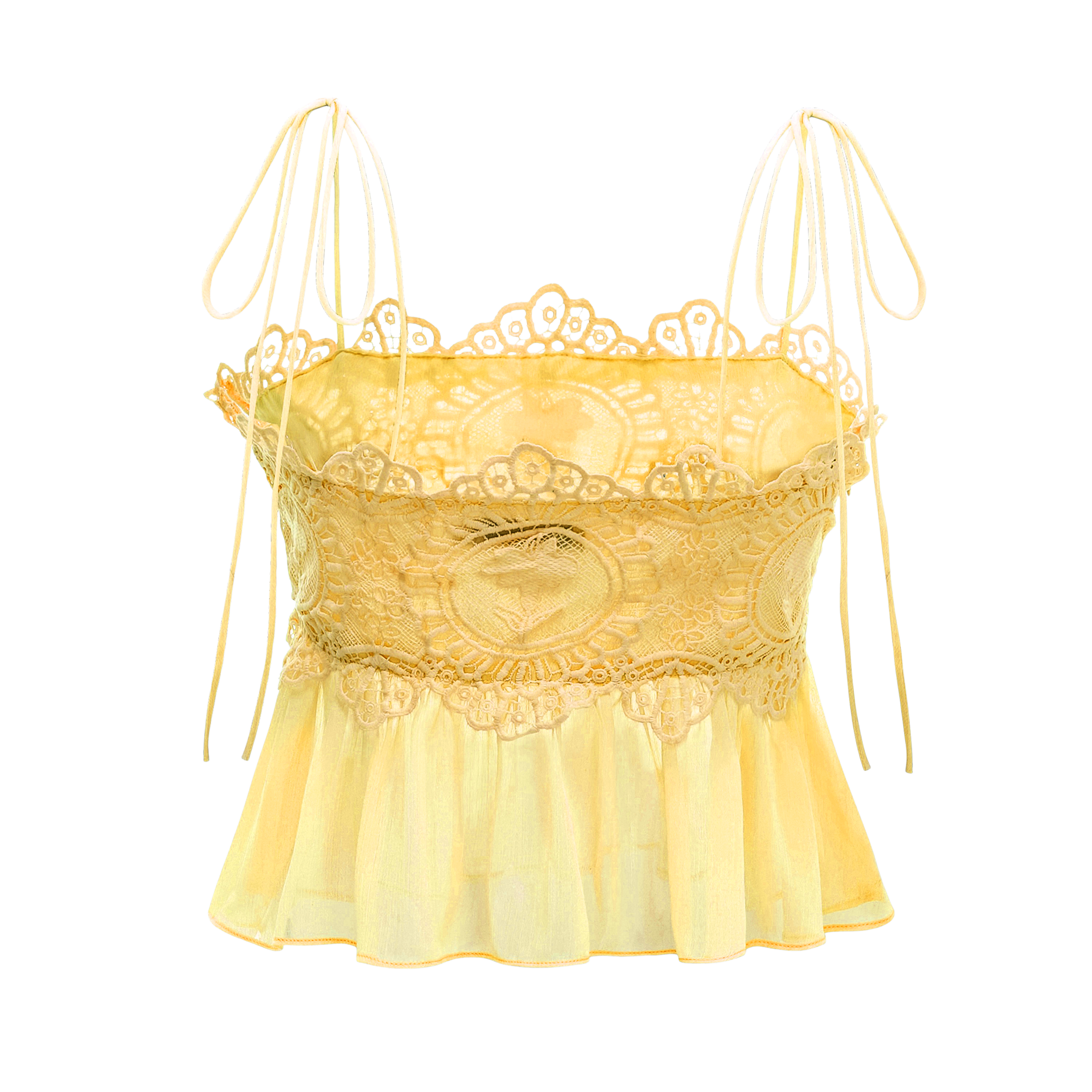 Kamila Yellow Lace Trim Ruched Top & Trouser Set