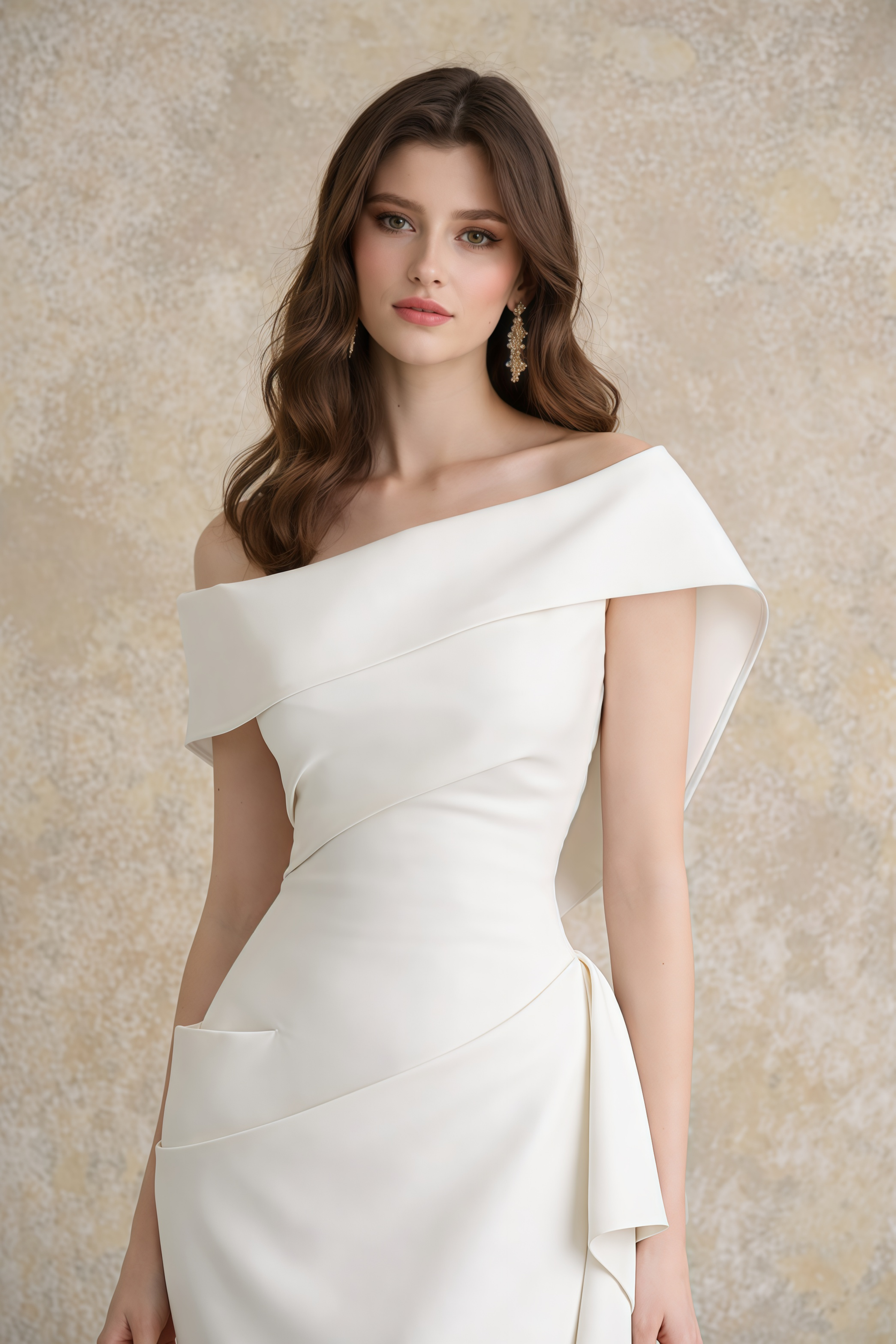 Robe midi froncée asymétrique Kare White (Vente définitive - États-Unis uniquement)