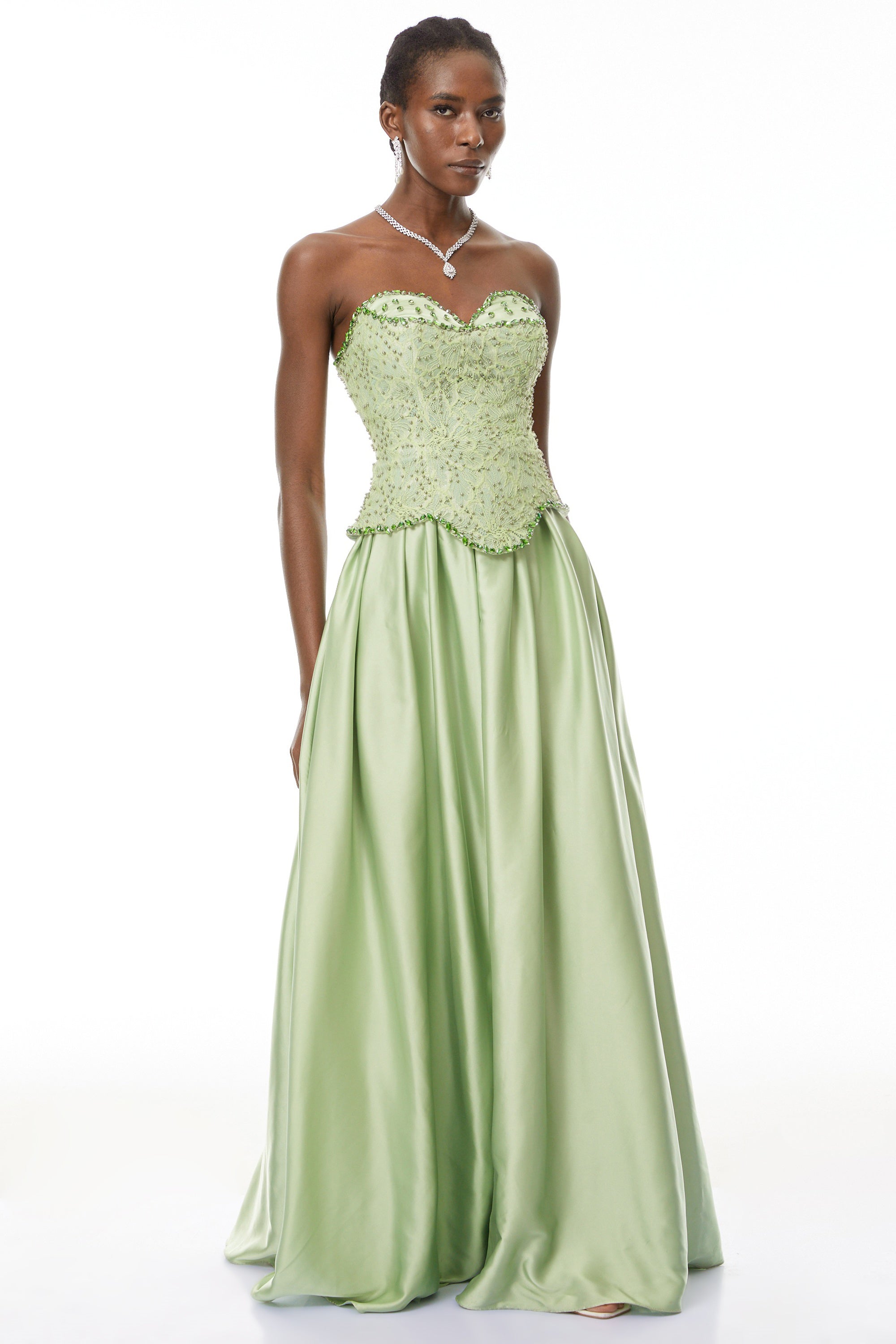 Kathrin Green Embellished Satin Panel Maxi Dress (Final Sale-US Only)