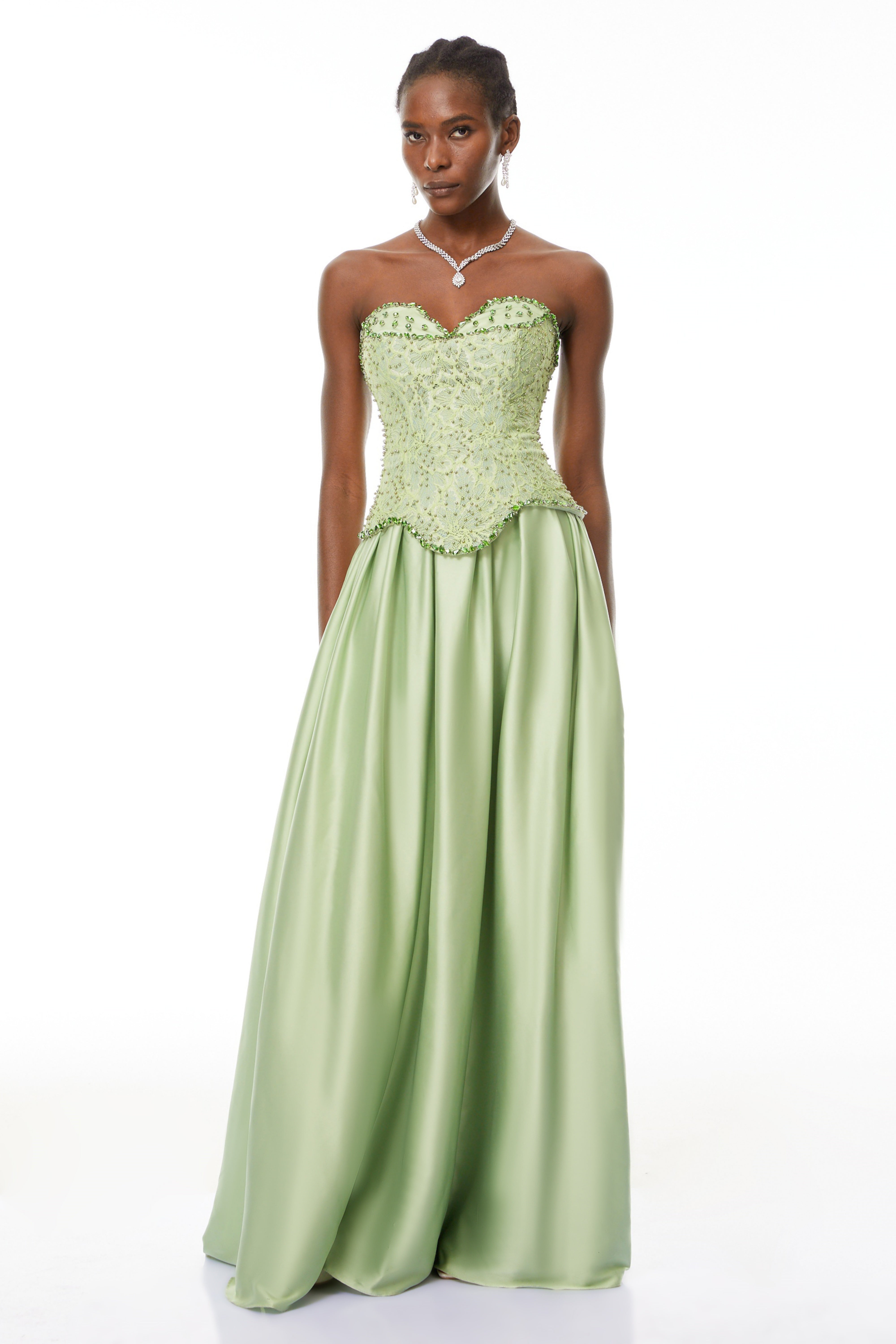 Kathrin Green Embellished Satin Panel Maxi Dress (Final Sale-US Only)