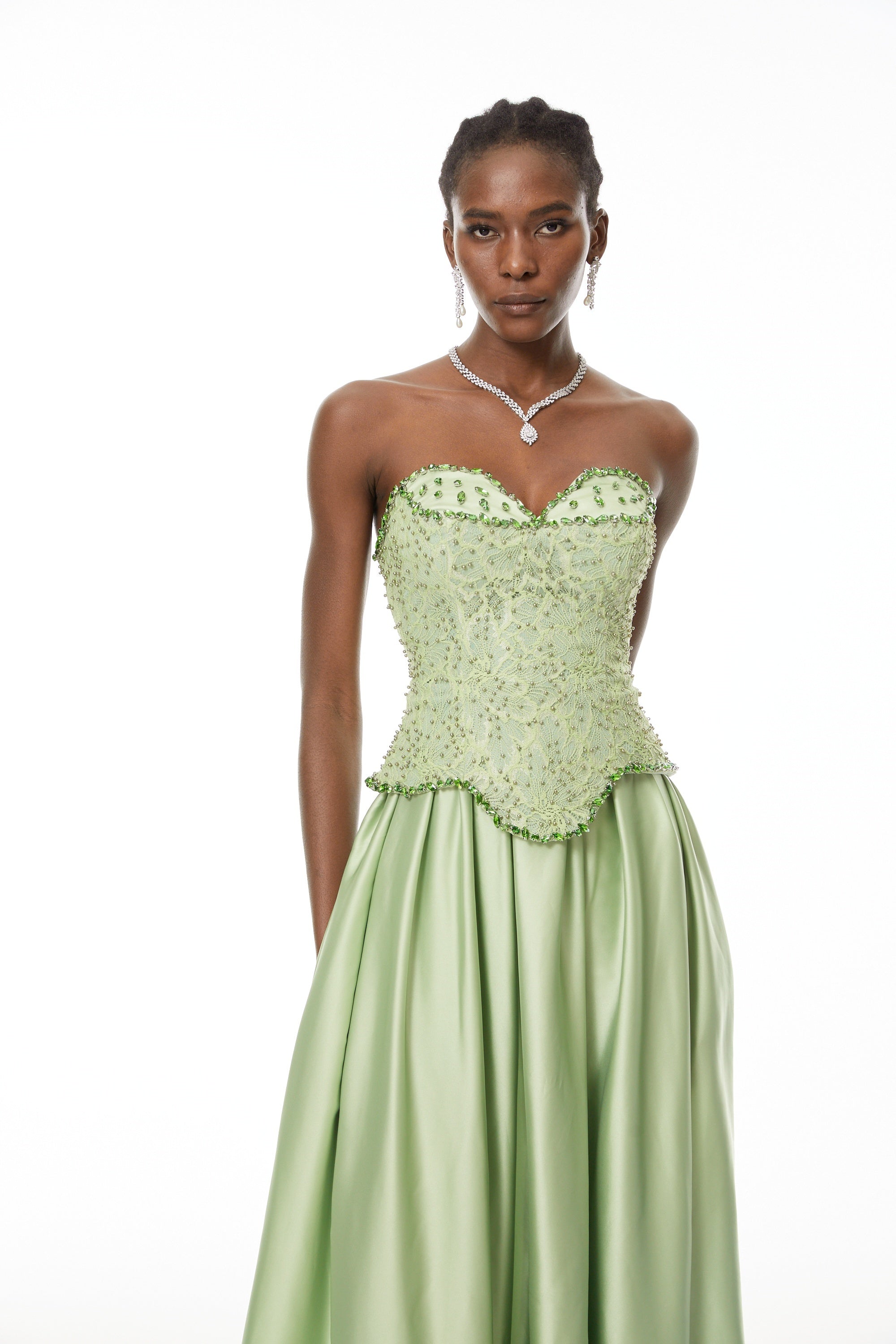 Kathrin Green Embellished Satin Panel Maxi Dress (Final Sale-US Only)