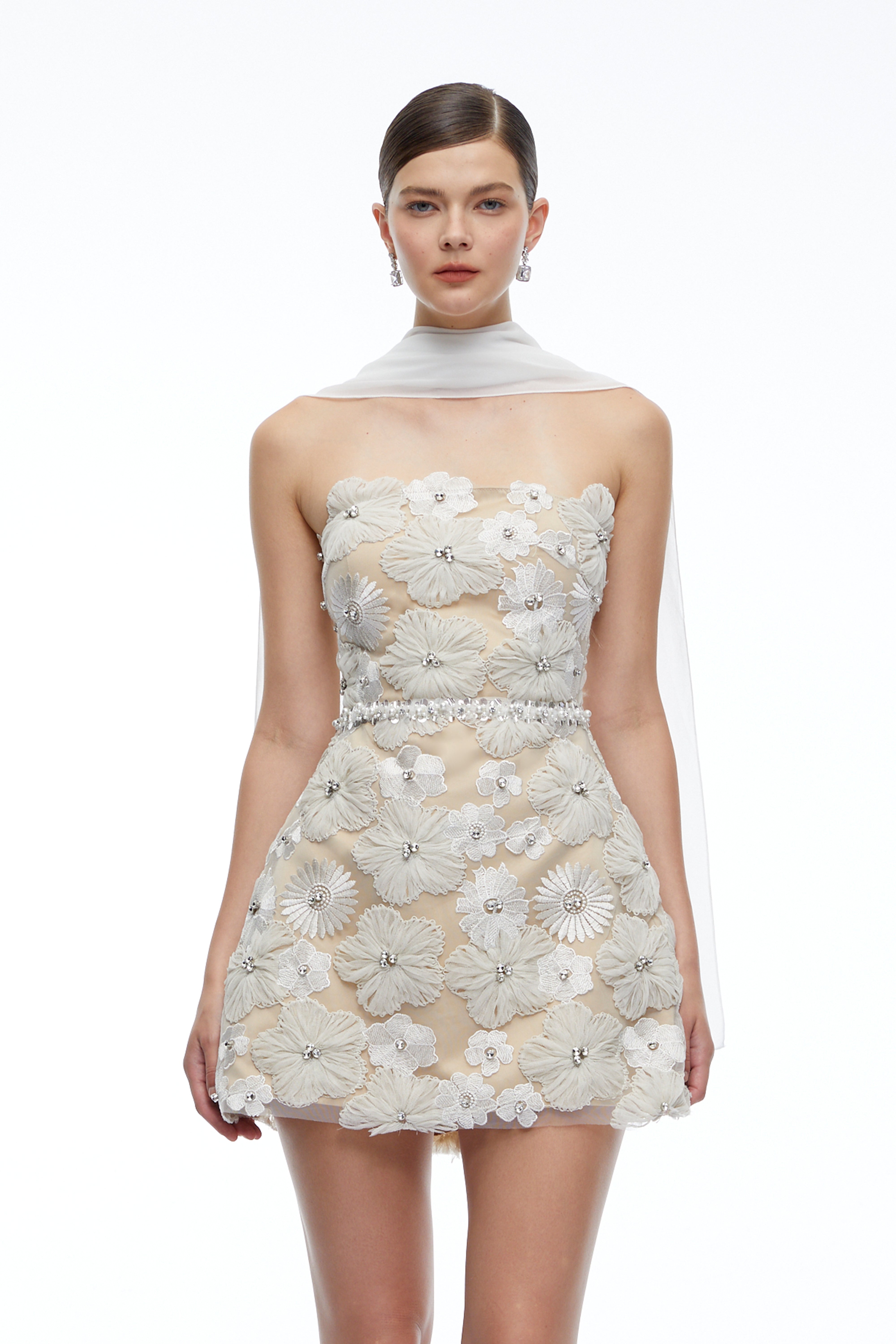 Katrina White Floral Embroidered Strapless Mini Dress