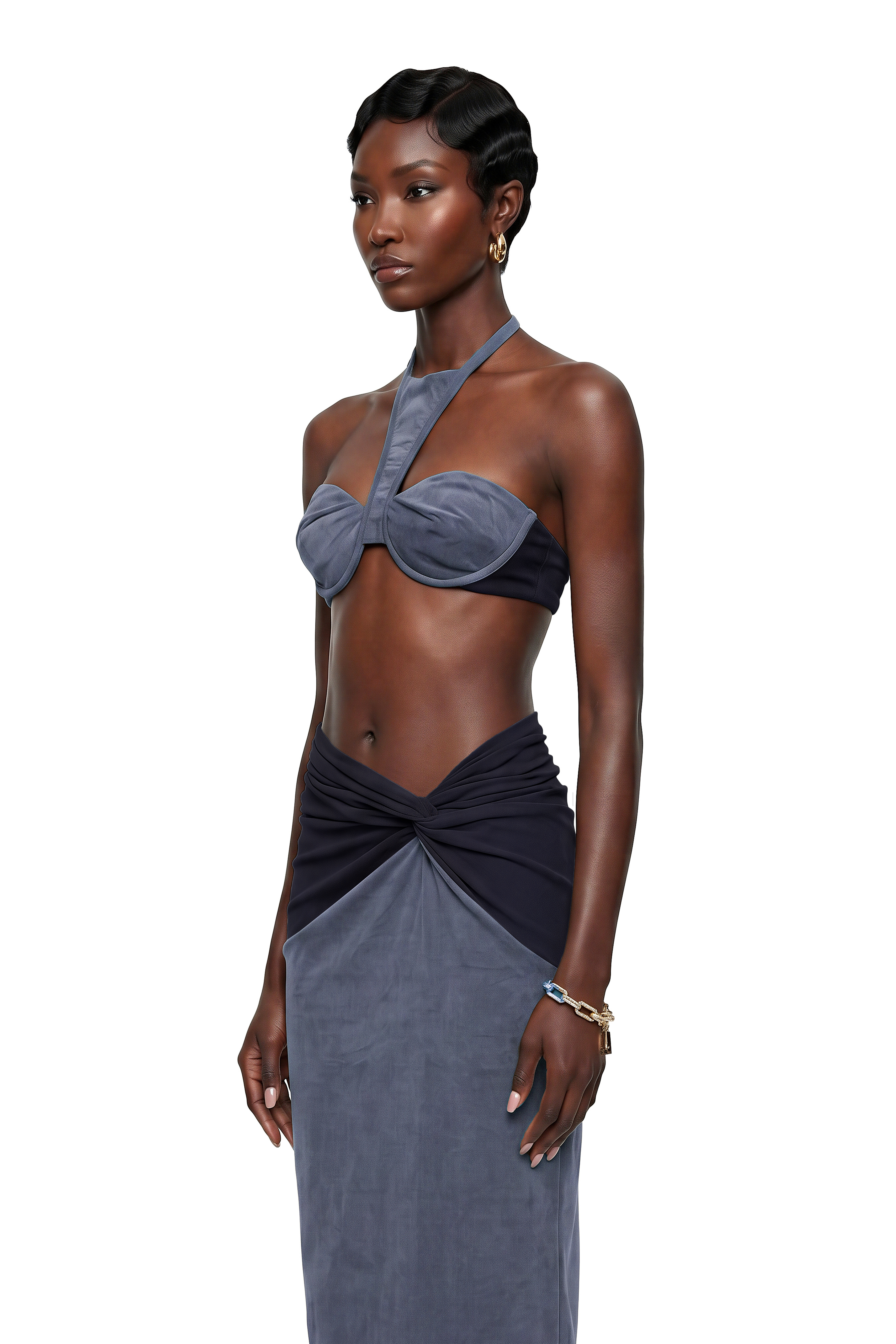 Kerenza Grey Corduroy Twist Front Top & Skirt Set