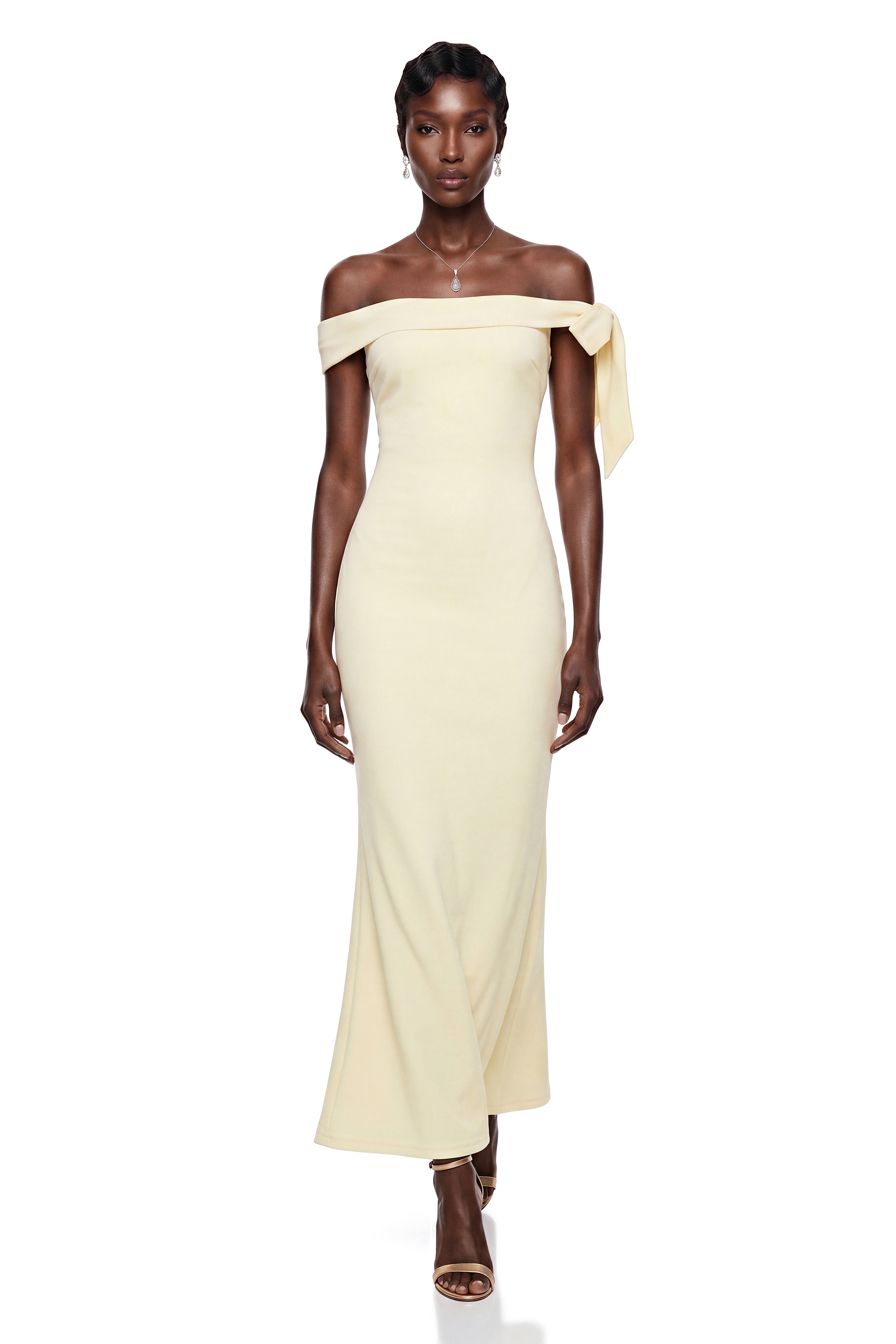 Kore Yellow Off Shoulder Maxi Dress with Bow