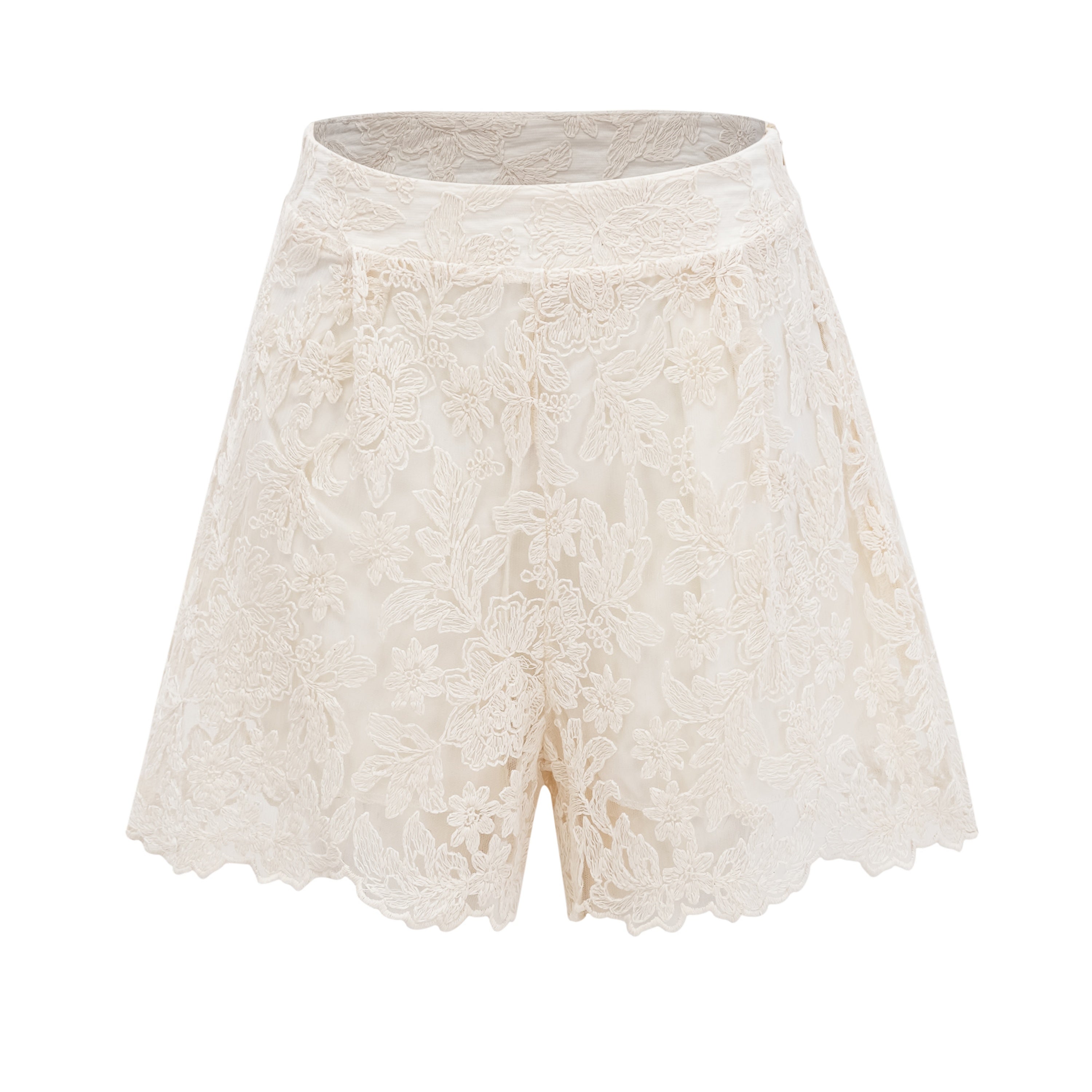 Laura Ivory Turtleneck Floral Lace Jacket & Shorts Set