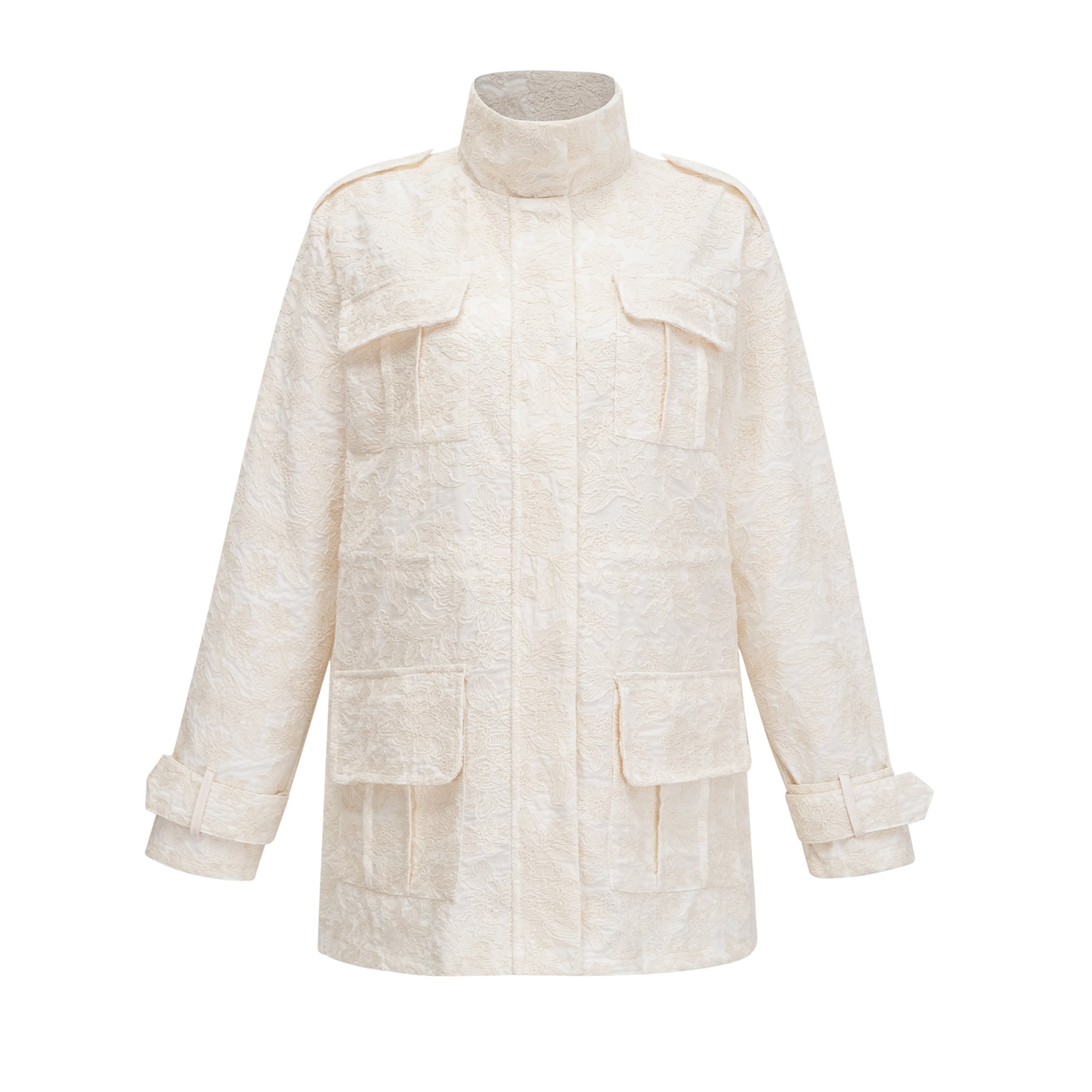 Laura Ivory Turtleneck Floral Lace Jacket & Shorts Set
