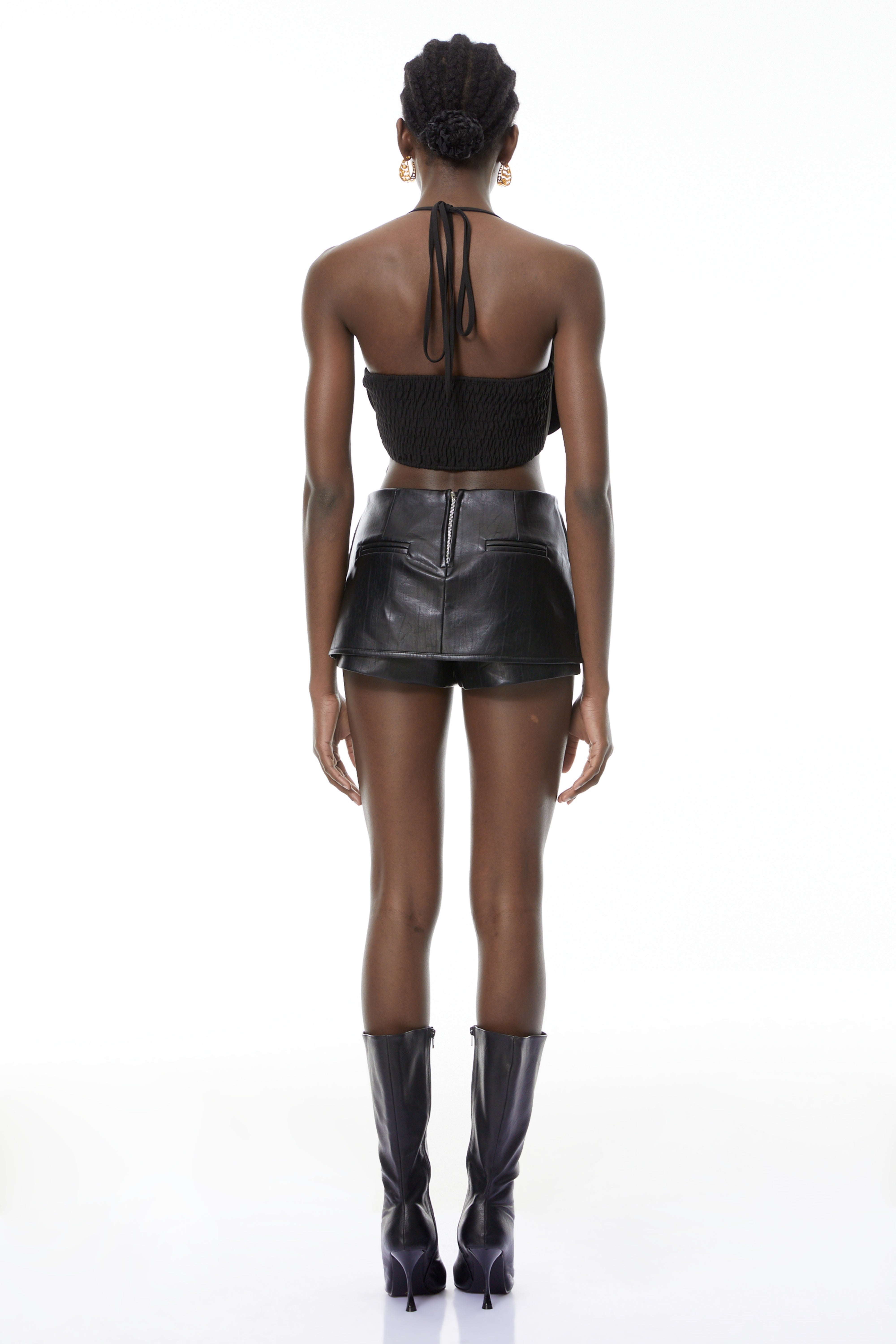 Leah Black Halterneck 3D Petal Cropped Top (Final Sale)