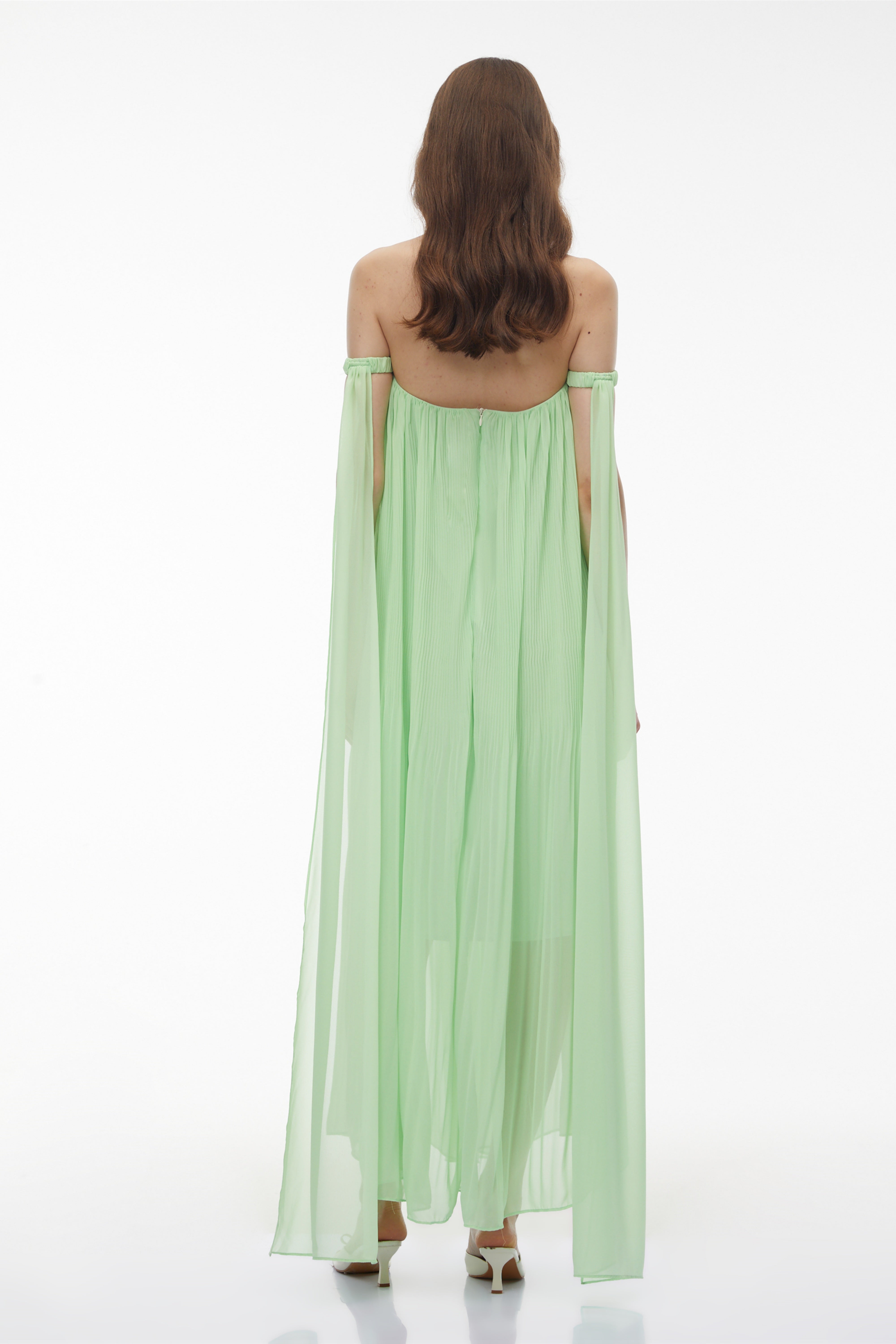 Leah Green Off Shoulder Maxi Dress with 3D Florals