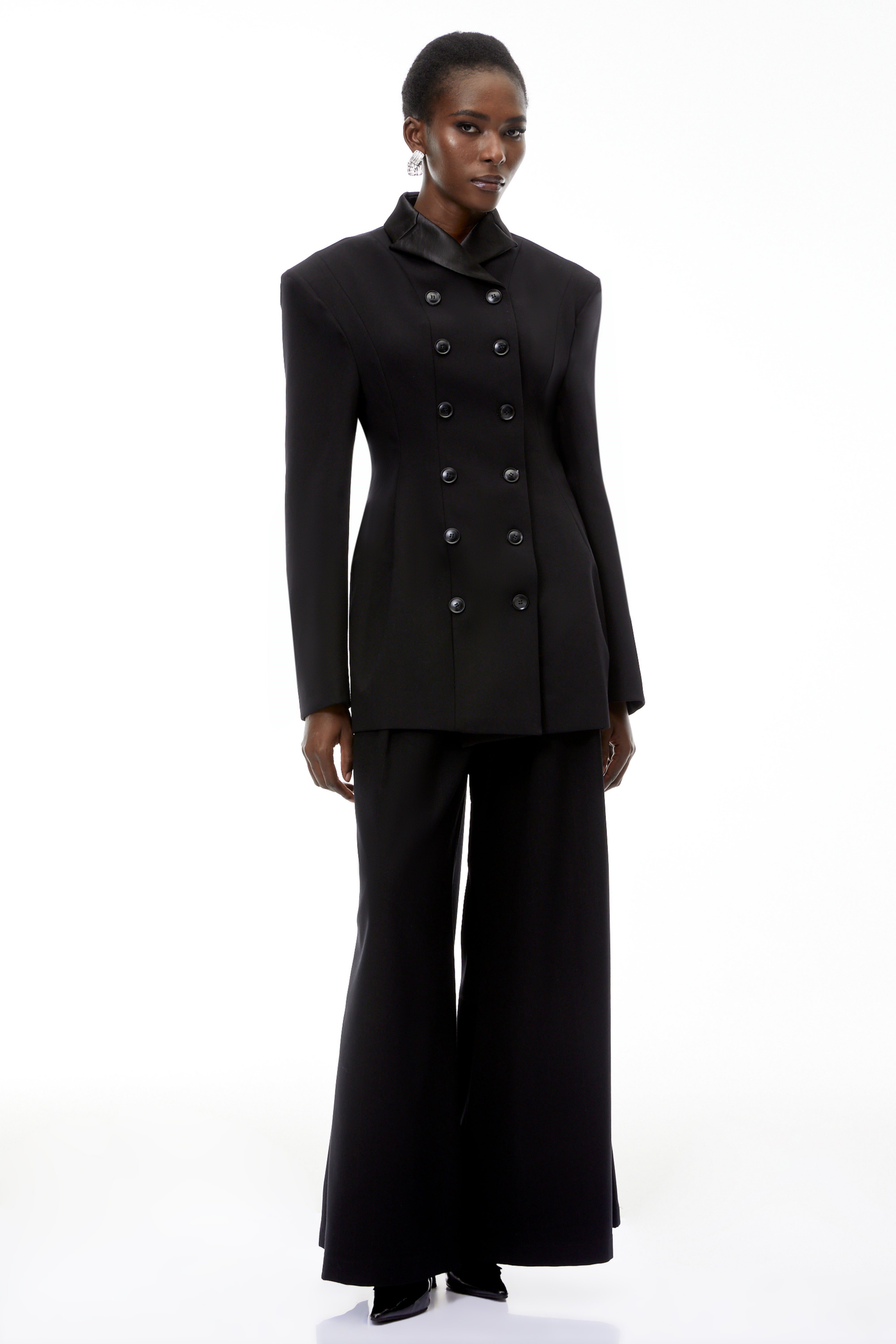 Leander Black Double-Breasted Long Blazer (Final Sale)