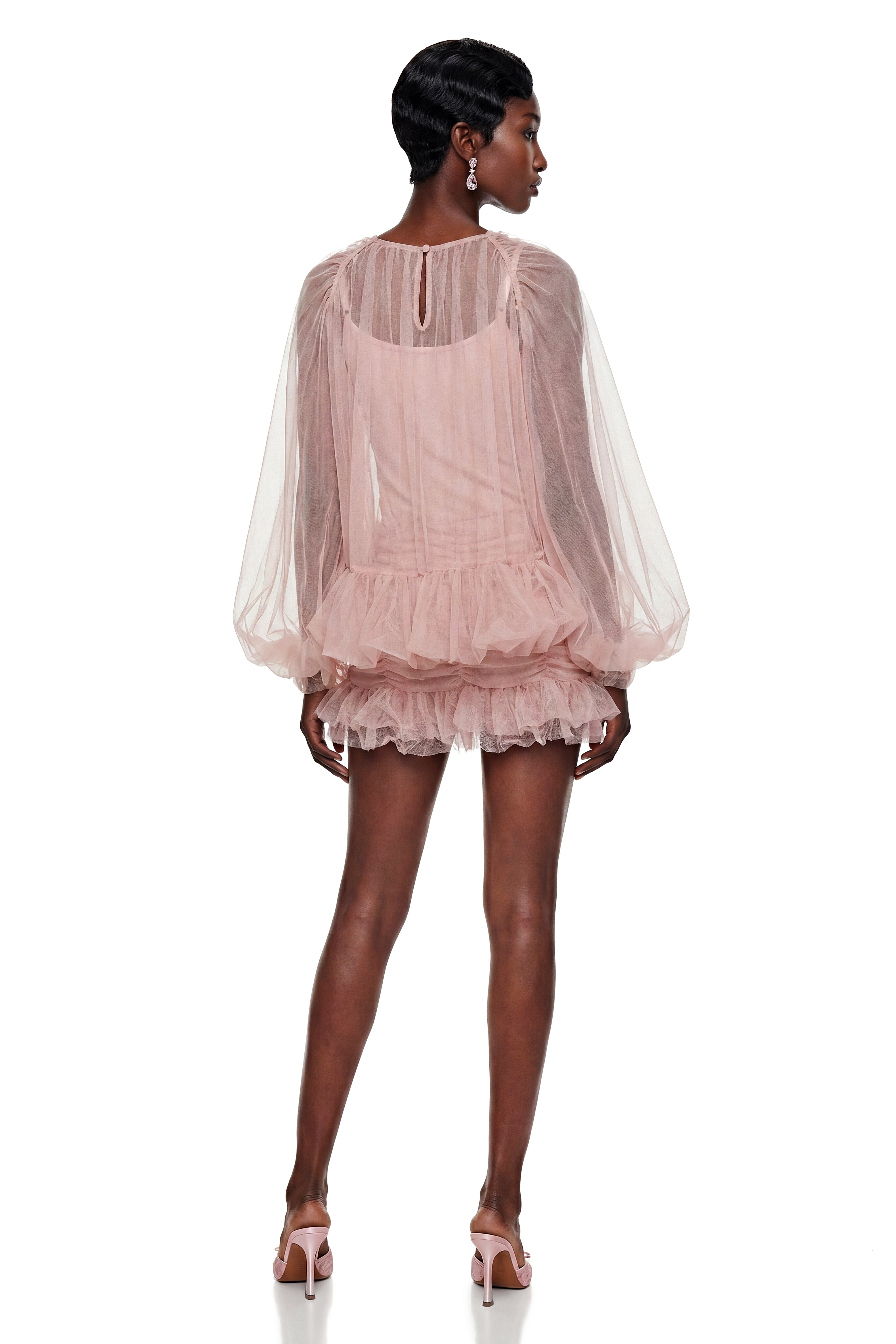 Léonie Pink Semi Sheer Bubble Tulle Shirt (Final Sale)