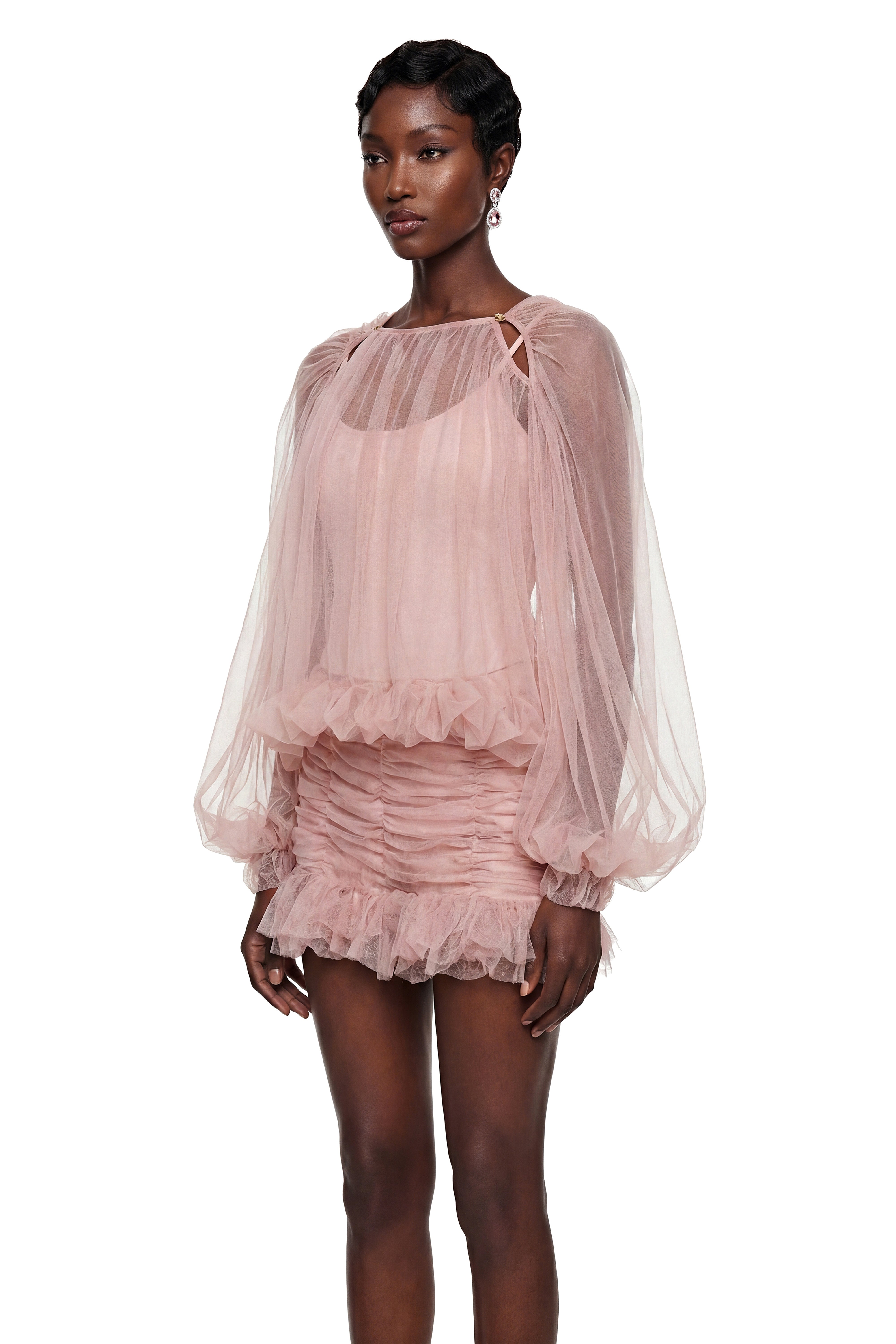Léonie Pink Semi Sheer Bubble Tulle Shirt (Final Sale)