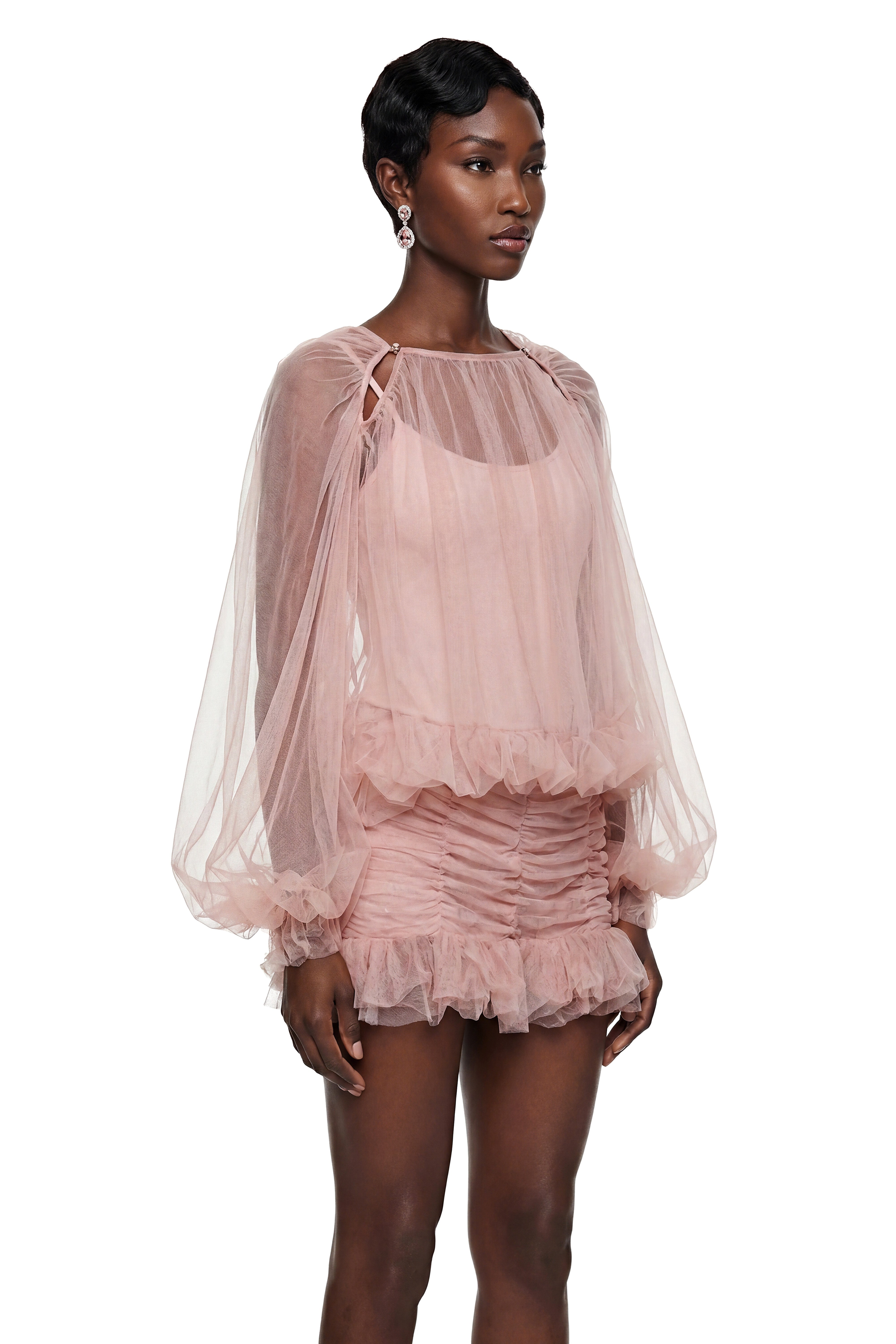 Léonie Pink Semi Sheer Bubble Tulle Shirt (Final Sale)