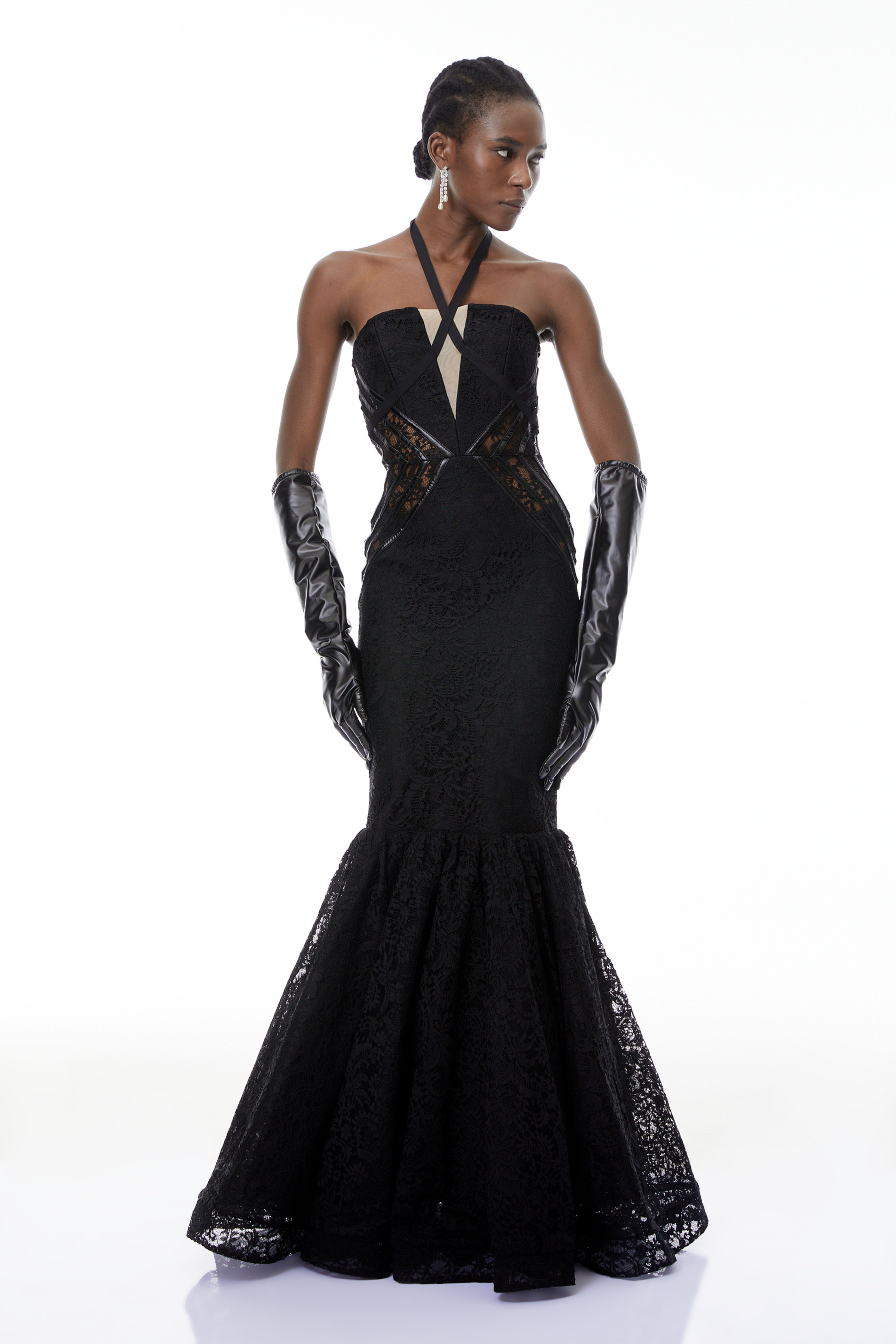 Robe longue sirène à col licou Letiția Black (Vente définitive)