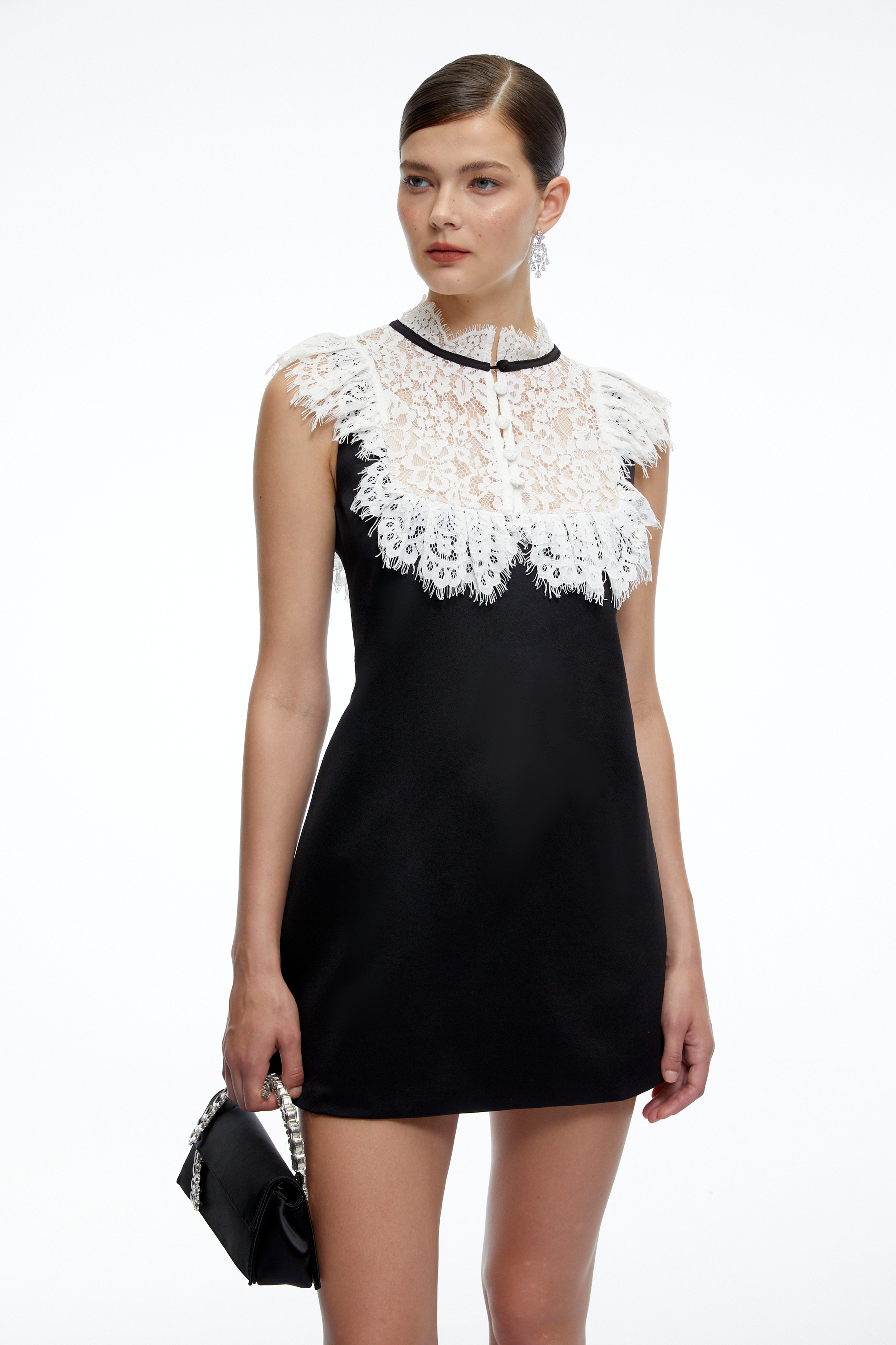 Lillian Black A-Line Mini Dress with Contrast Lace