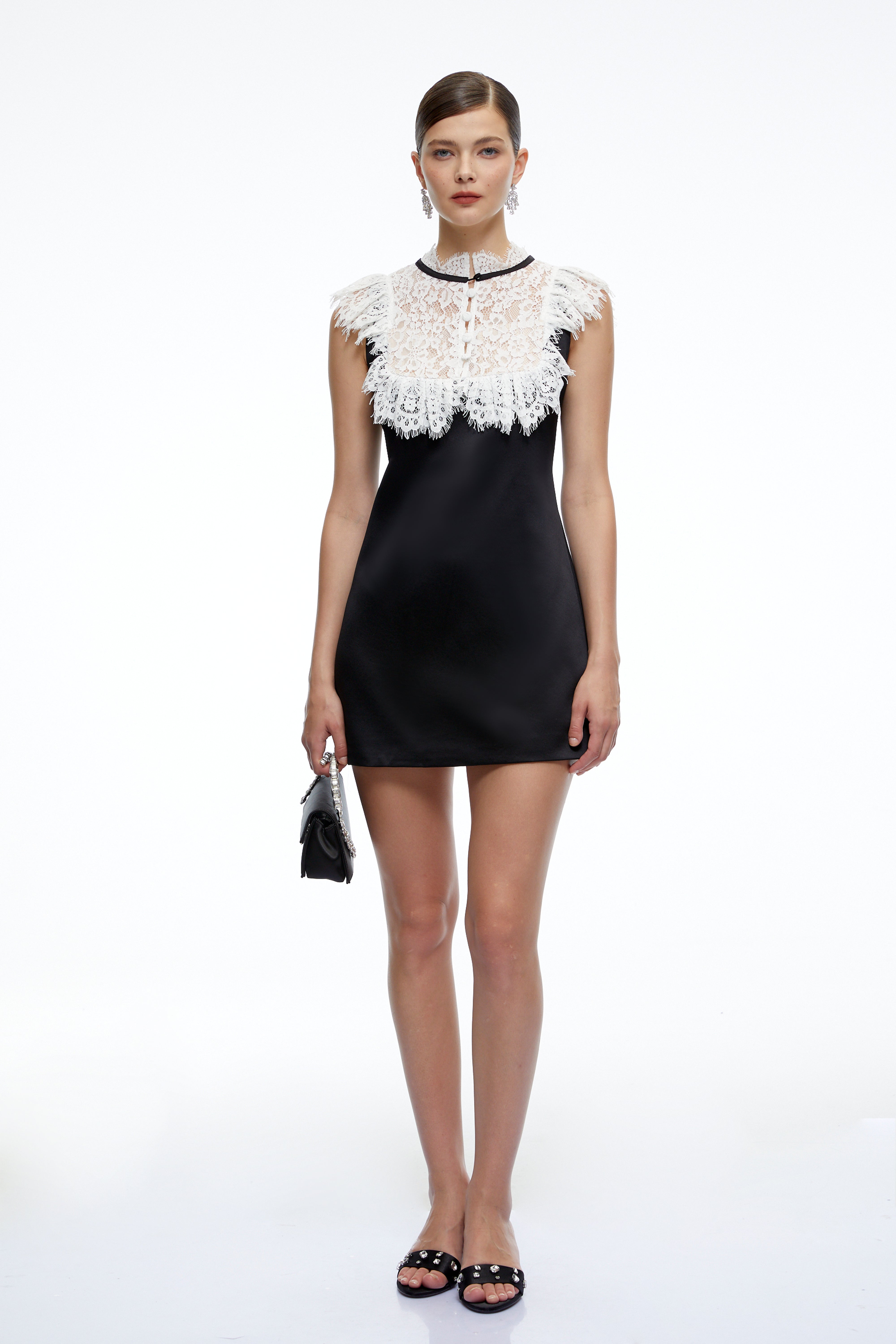Lillian Black A-Line Mini Dress with Contrast Lace