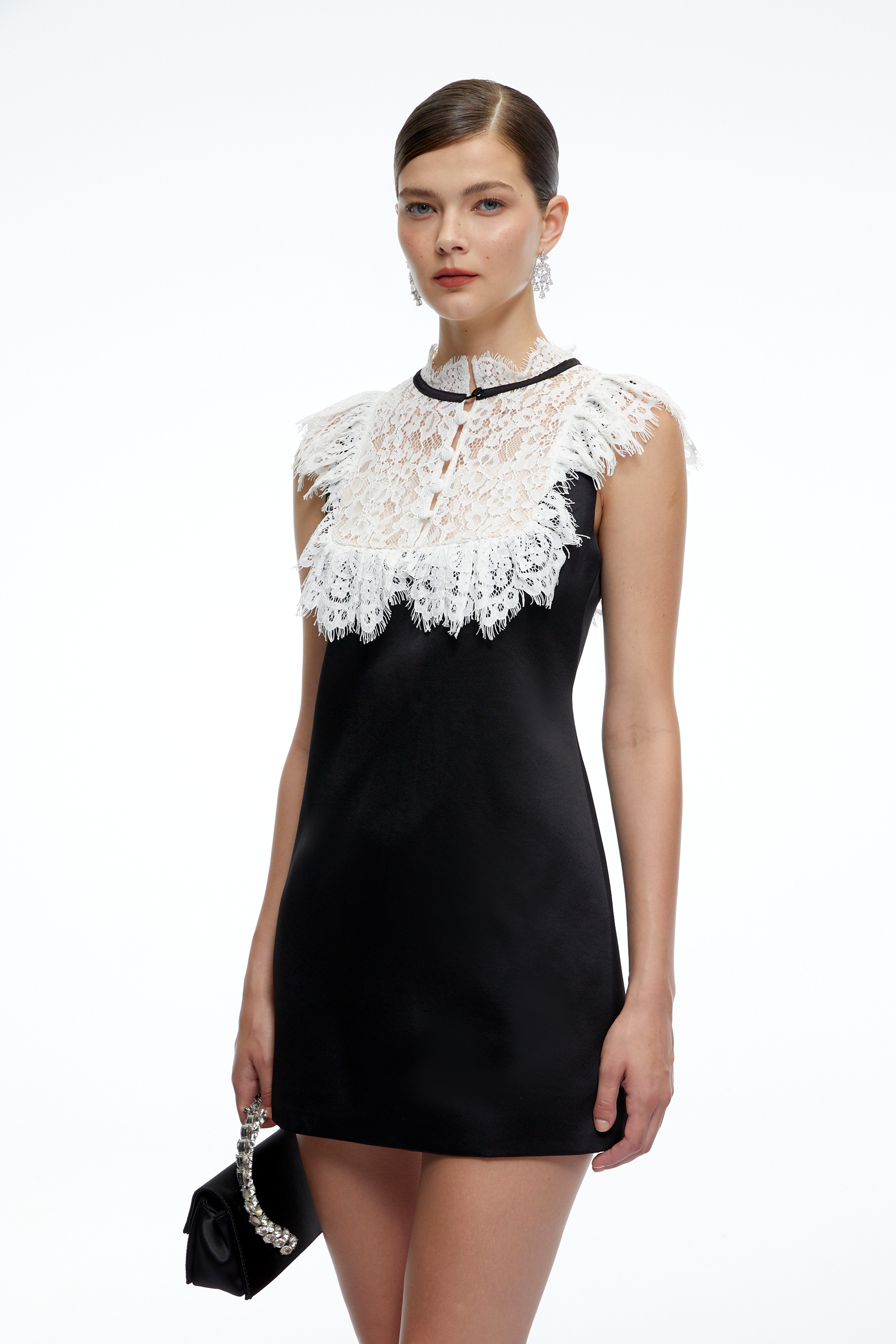 Lillian Black A-Line Mini Dress with Contrast Lace