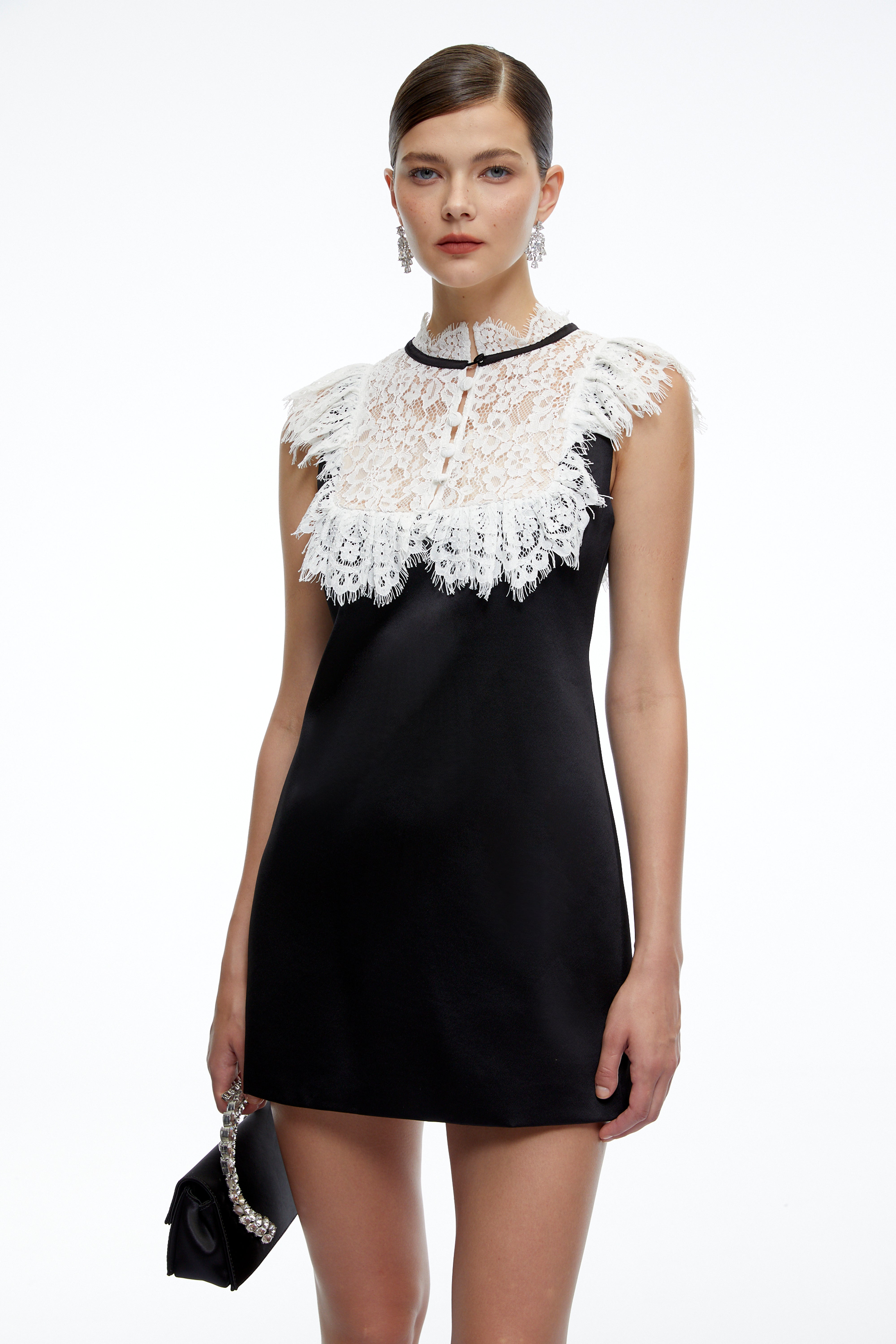 Lillian Black A-Line Mini Dress with Contrast Lace