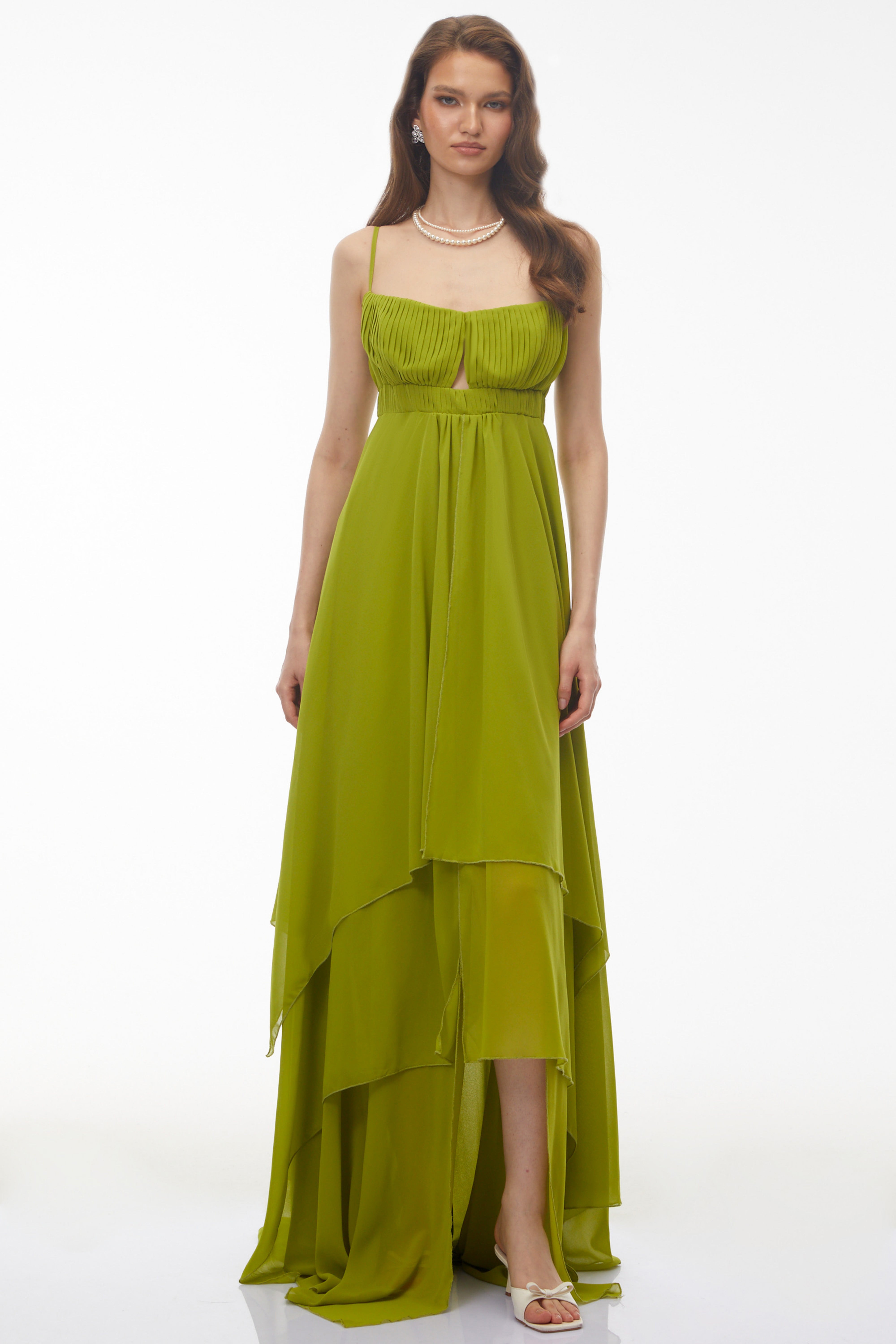 Lilliana Olive Green Tiered Maxi Dress with Cut-Outs (Final Sale)