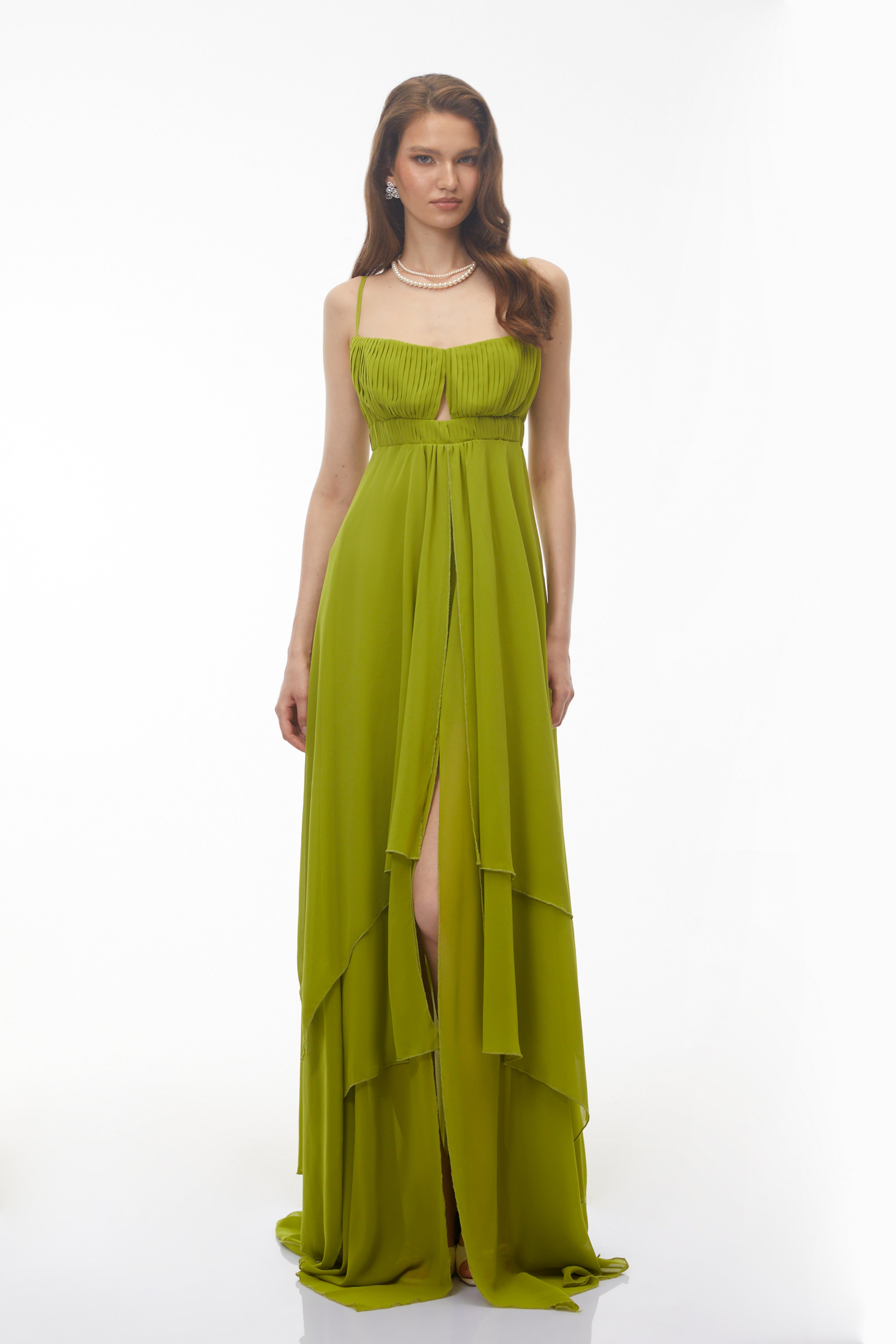 Lilliana Olive Green Tiered Maxi Dress with Cut-Outs (Final Sale)