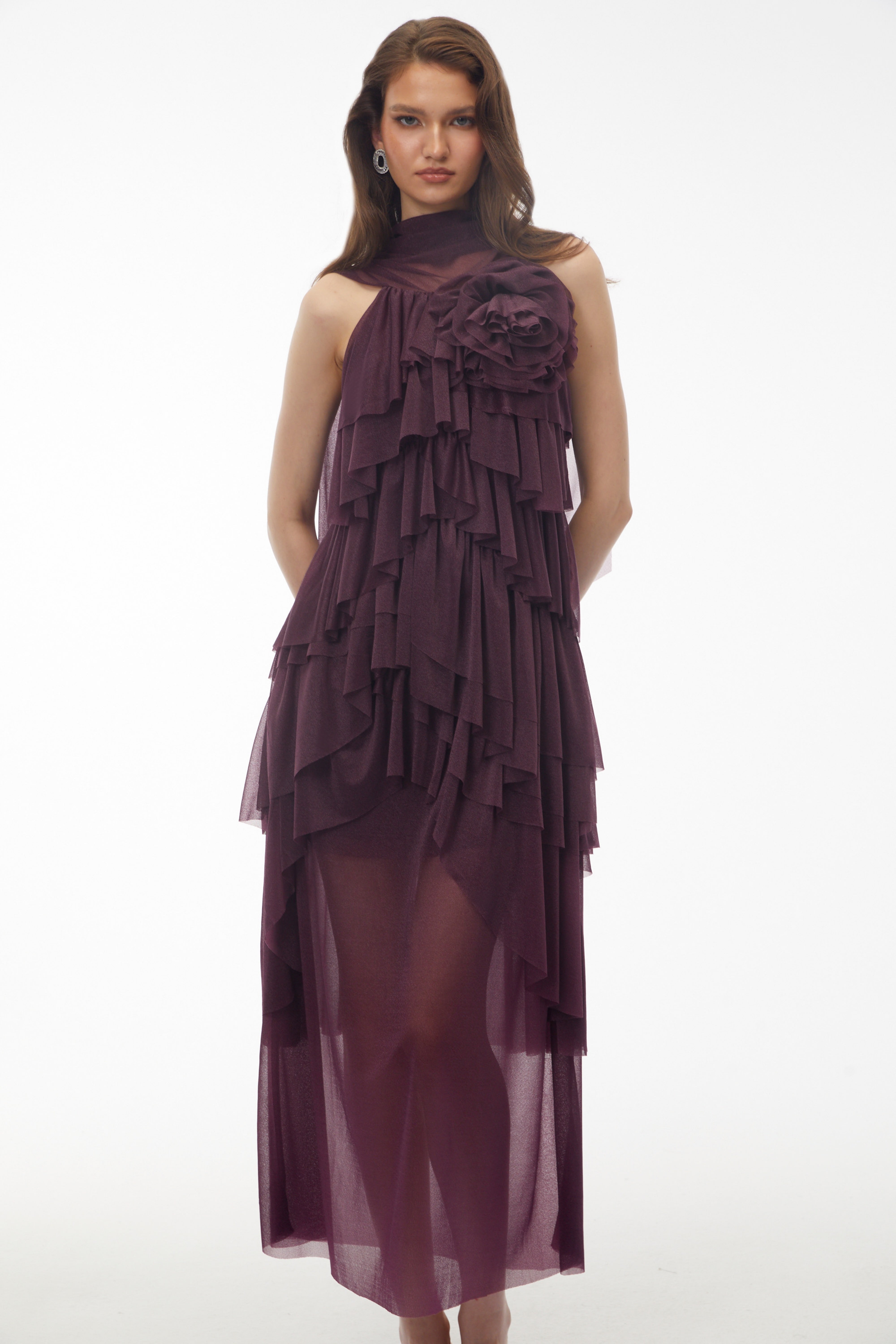 Blanche Purple Floral Ruffled Maxi Dress (Final Sale)