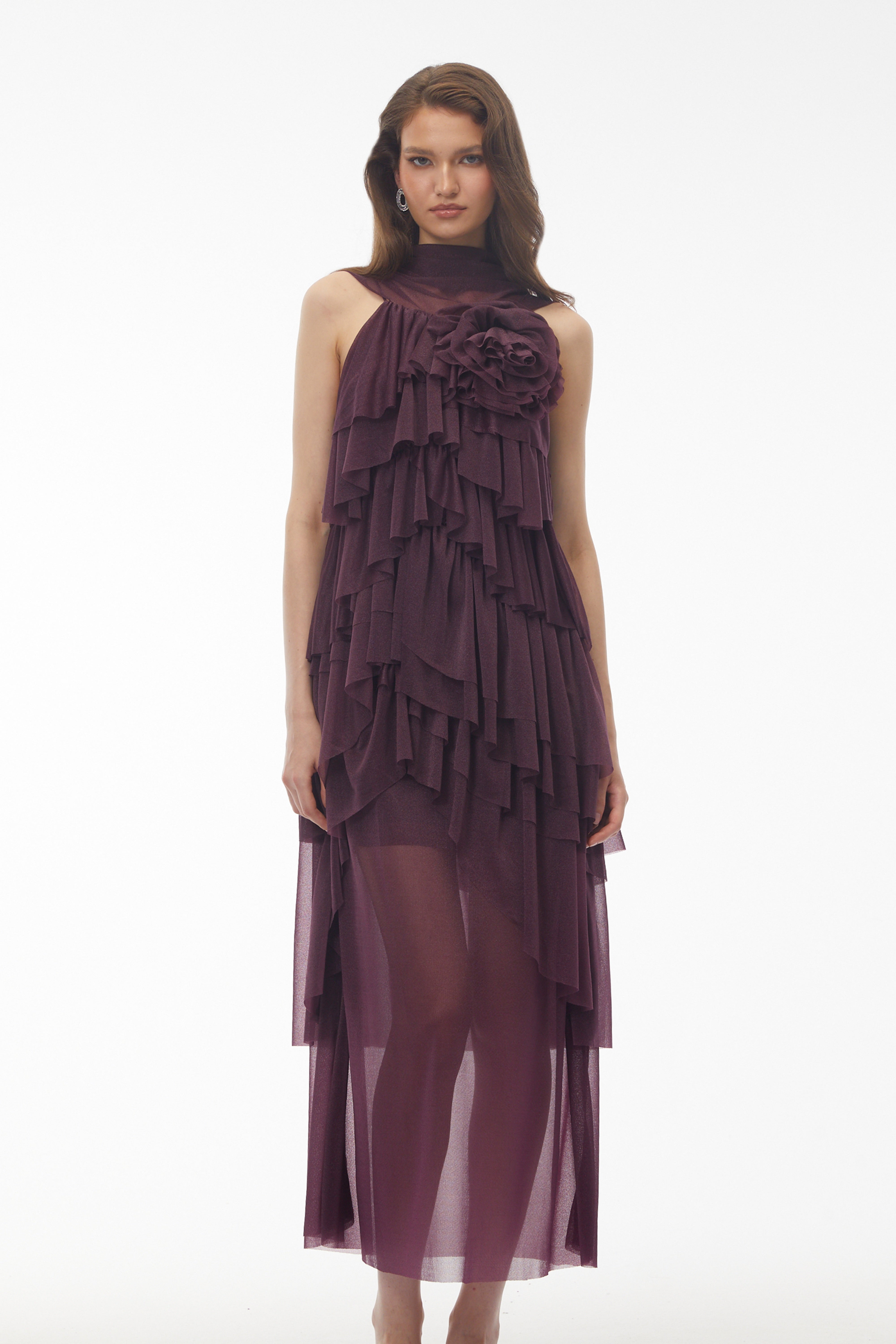 Blanche Purple Floral Ruffled Maxi Dress (Final Sale)