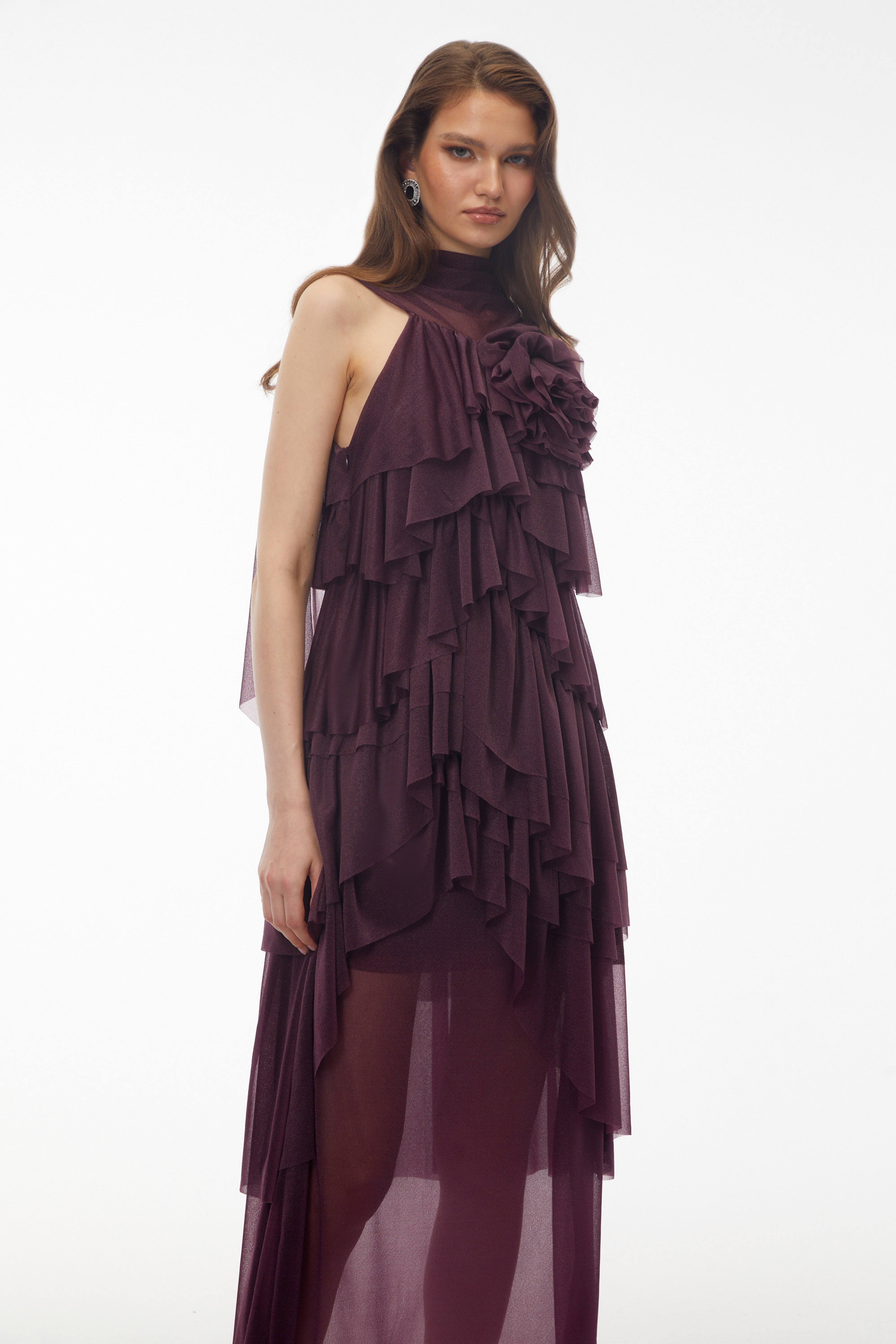 Blanche Purple Floral Ruffled Maxi Dress (Final Sale)